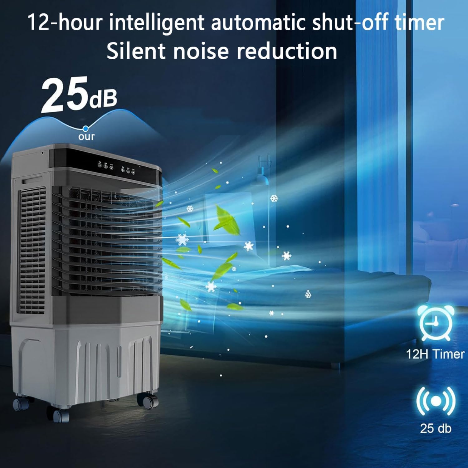GENERIC Ventilateur De Refroidisseur D'air Portable, Refroidisseur évaporatif à 3 Vitesses Avec Oscillation Et Minuterie, Humidificateur De Brime Silencieux Pour La Chambre De Bureau à Domicile, Conception De