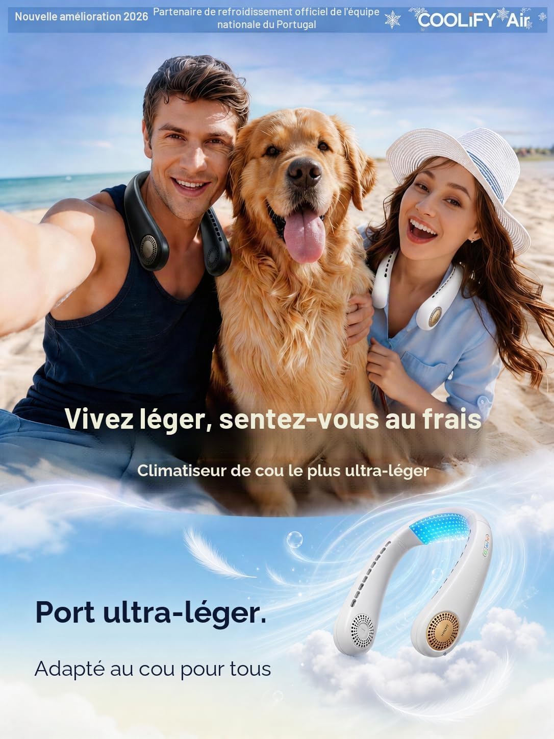  TORRAS COOLiFY Air 2025 Ventilateur De Cou Amélioré Climatiseur, Refroidissement Pro à Double Flux D'air, Ventilateur Portable Ultra-léger Rechargeable, Ventilateur De Refroidissement Personnel
