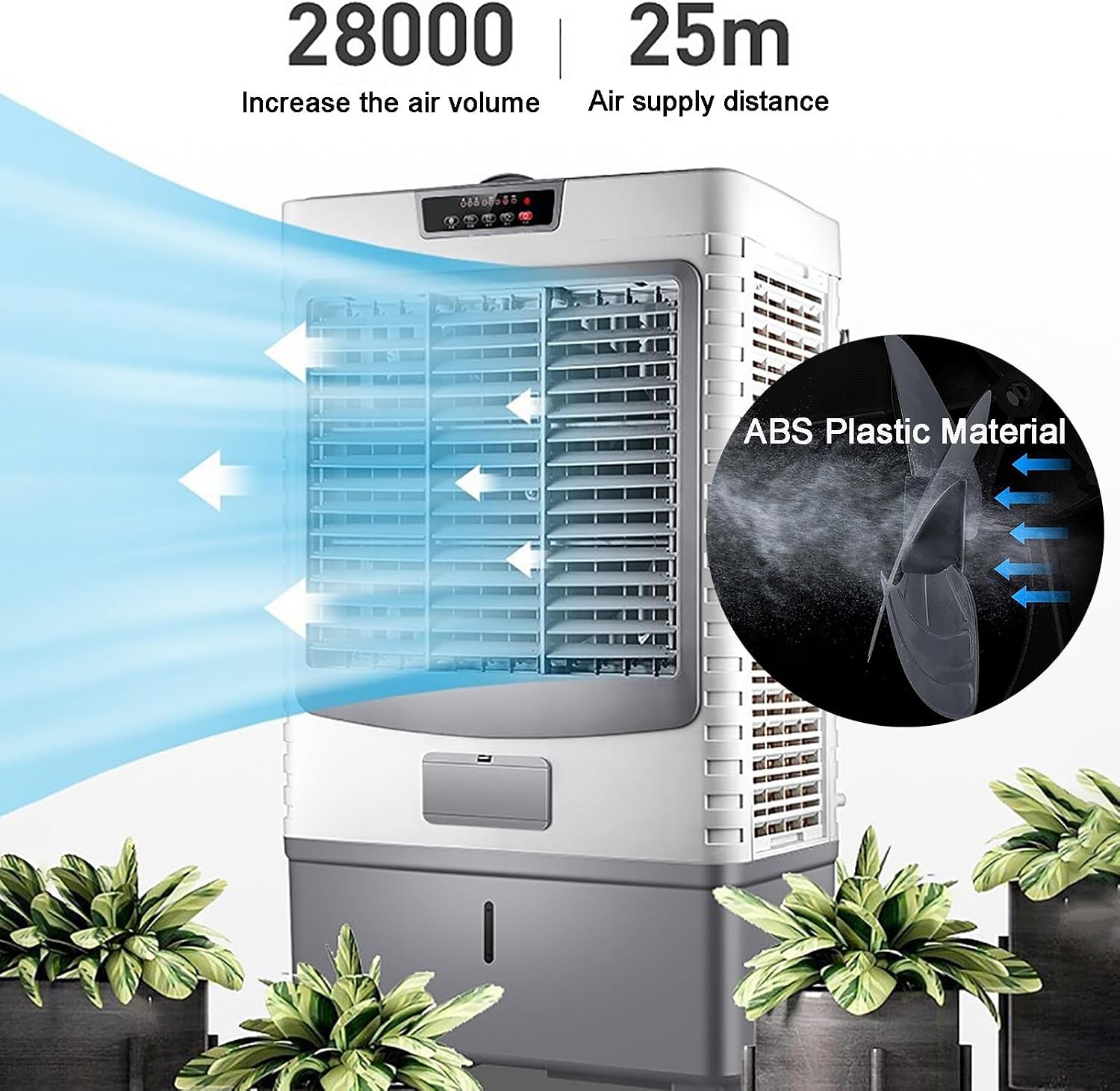 GENERIC Refroidisseur D'évaporation Portable 55L Réservoir 3 Vitesses Ventilateur Oscillant Rideau De Glace Humidifier Purificateur D'air Pour Le Bureau à Domicile Salon Garage 160W Dispositif De Refroidissem