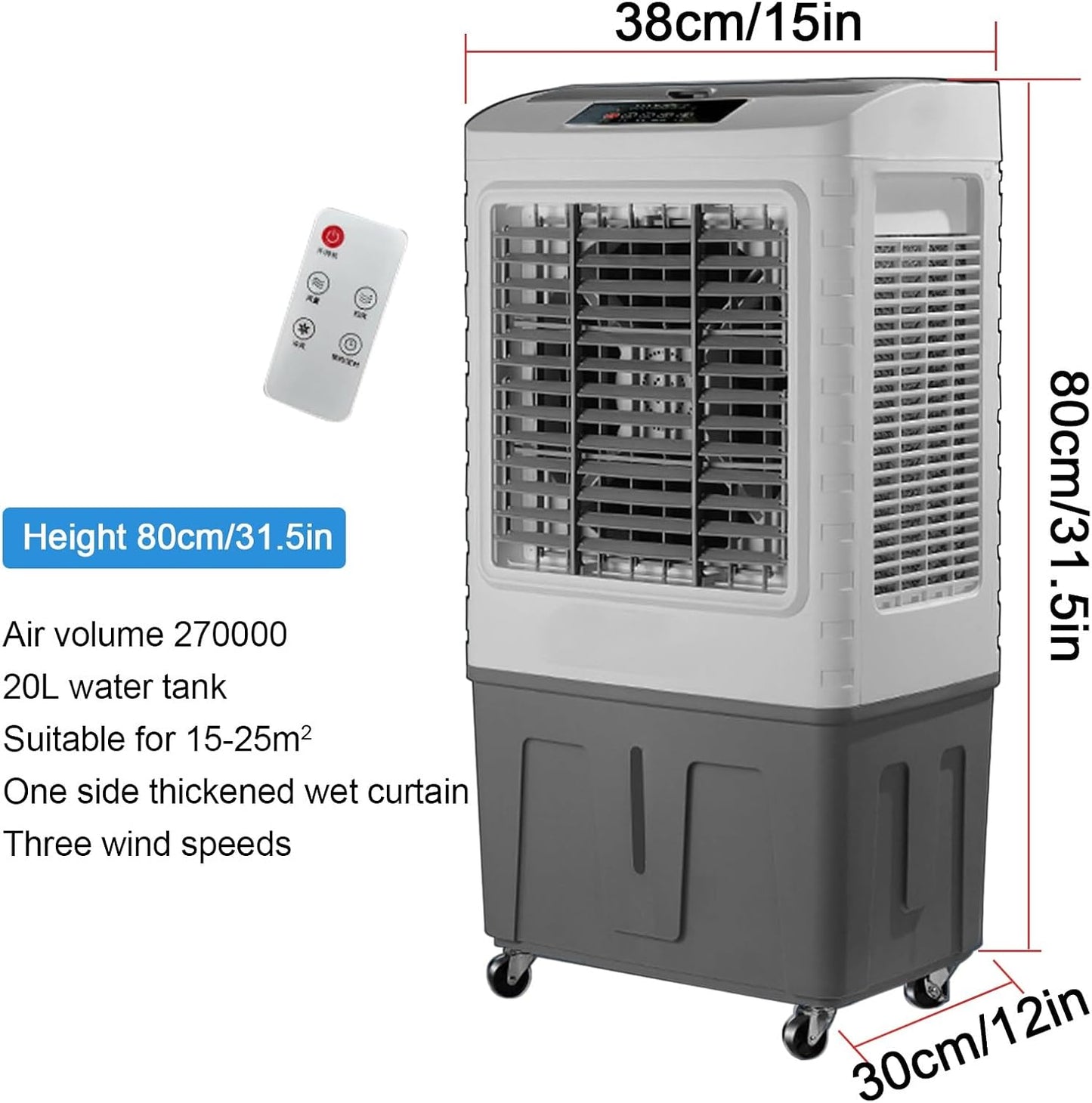 GENERIC Refroidisseur D'air Par évaporation, 1800 CFM, Avec 4 Glacières, Grand Réservoir, Oscillation à 120°, 3 Vitesses, Télécommande, Ventilateur 3 En 1 Pour Extérieur, Bureau, Maison