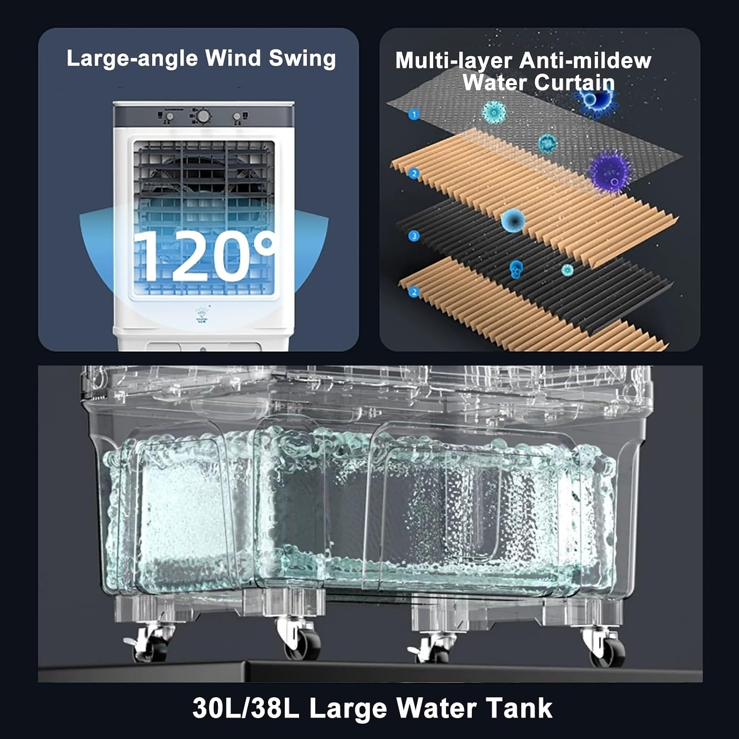  Climatiseur Par évaporation 3 Vitesses, Refroidisseur D'air Portable Pour Pièce, Extérieur, Commercial, Bureau, Volume D'air De 7 000 M³/h