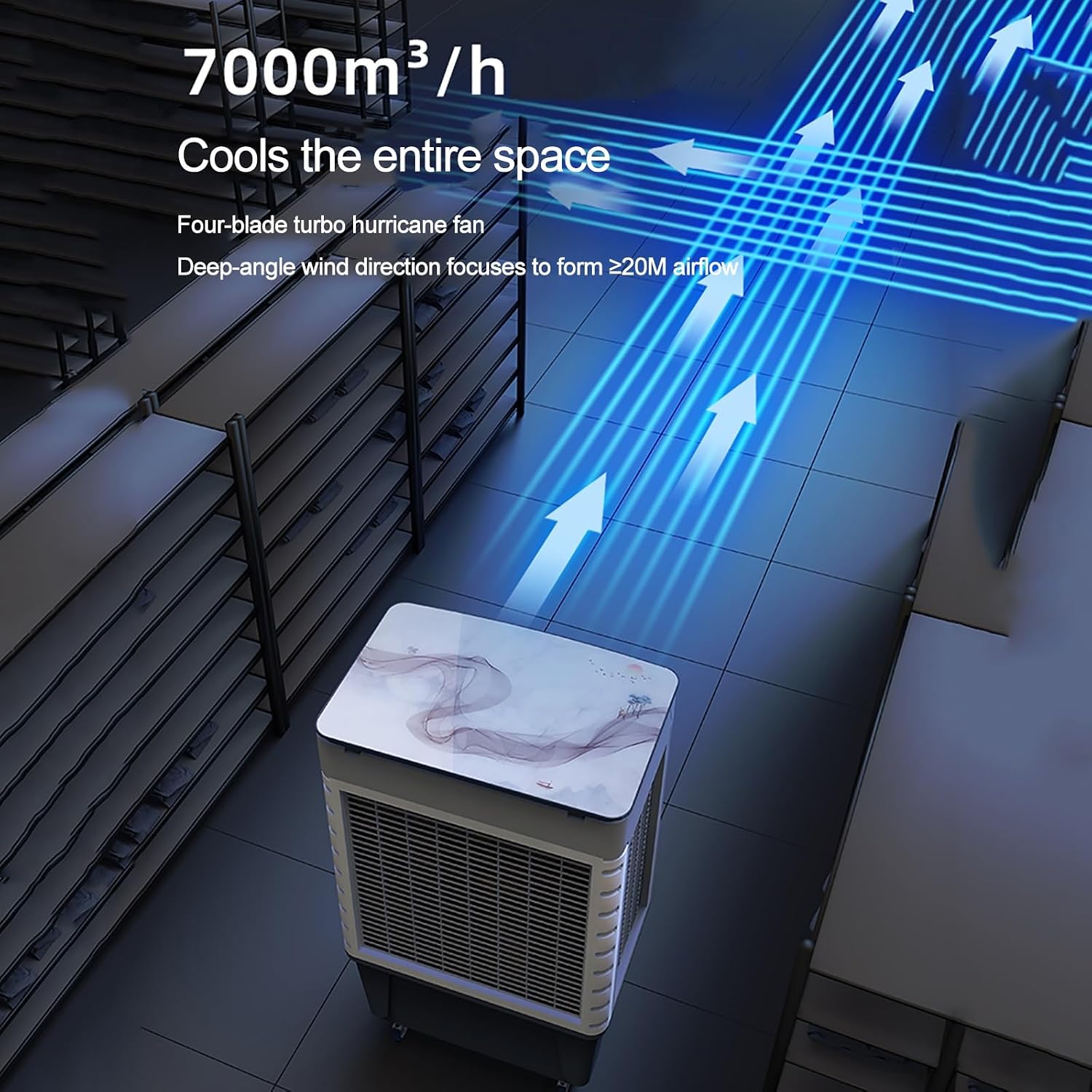  Climatiseur Par évaporation 3 Vitesses, Refroidisseur D'air Portable Pour Pièce, Extérieur, Commercial, Bureau, Volume D'air De 7 000 M³/h