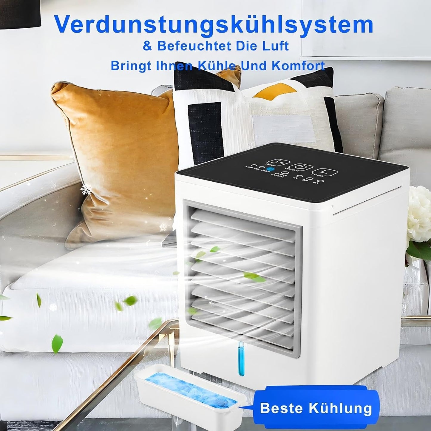  Climatiseur Mobile Portable, Refroidisseur D’Air Silencieux Avec Grand Réservoir D’Eau, Mini Ventilateur De Bureau à Plusieurs Vitesses, Pour Chambre, Bureau, Camping, Voiture, Noir/Blanc