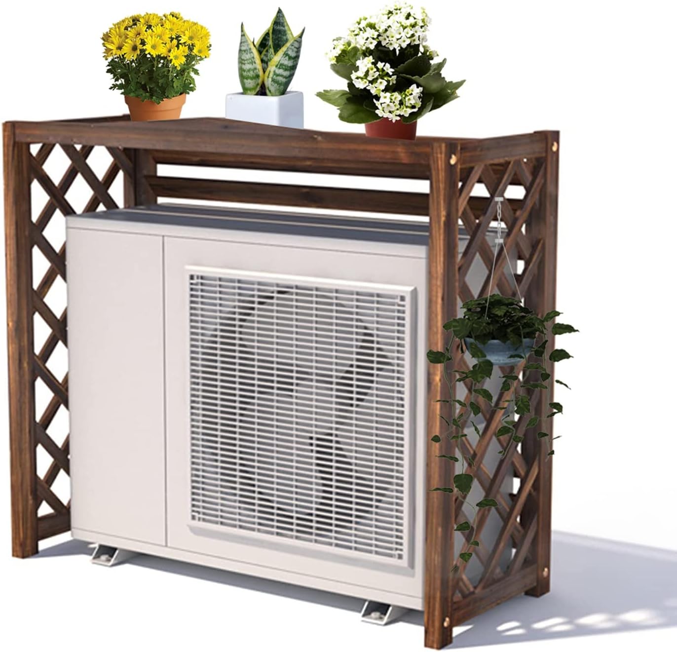  Housse De Protection Pour Climatiseur Extérieur, Clôture En Bois Pour Balcon, Cadre De Support En Bois Massif Pour Climatiseur, Flux De Pompes à Chaleur Dissimulé