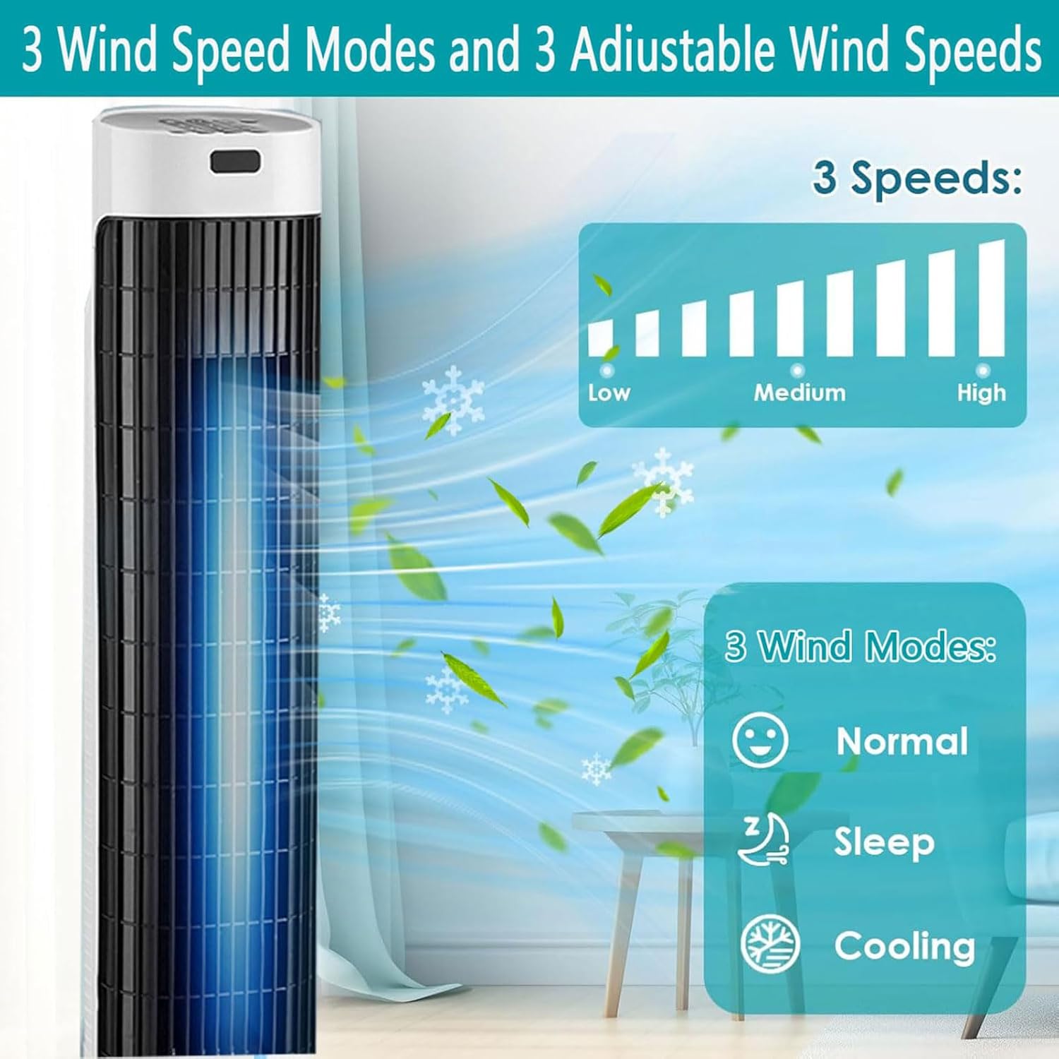 GENERIC Refroidisseur D'air évaporatif 3 En 1 Avec Oscillation à 80°, Ventilateur De Tour Portable Avec 3 Vitesses Et Fonctionnement Silencieux, Idéal Pour Le Refroidissement De Bureau à Domicile Et La Circul