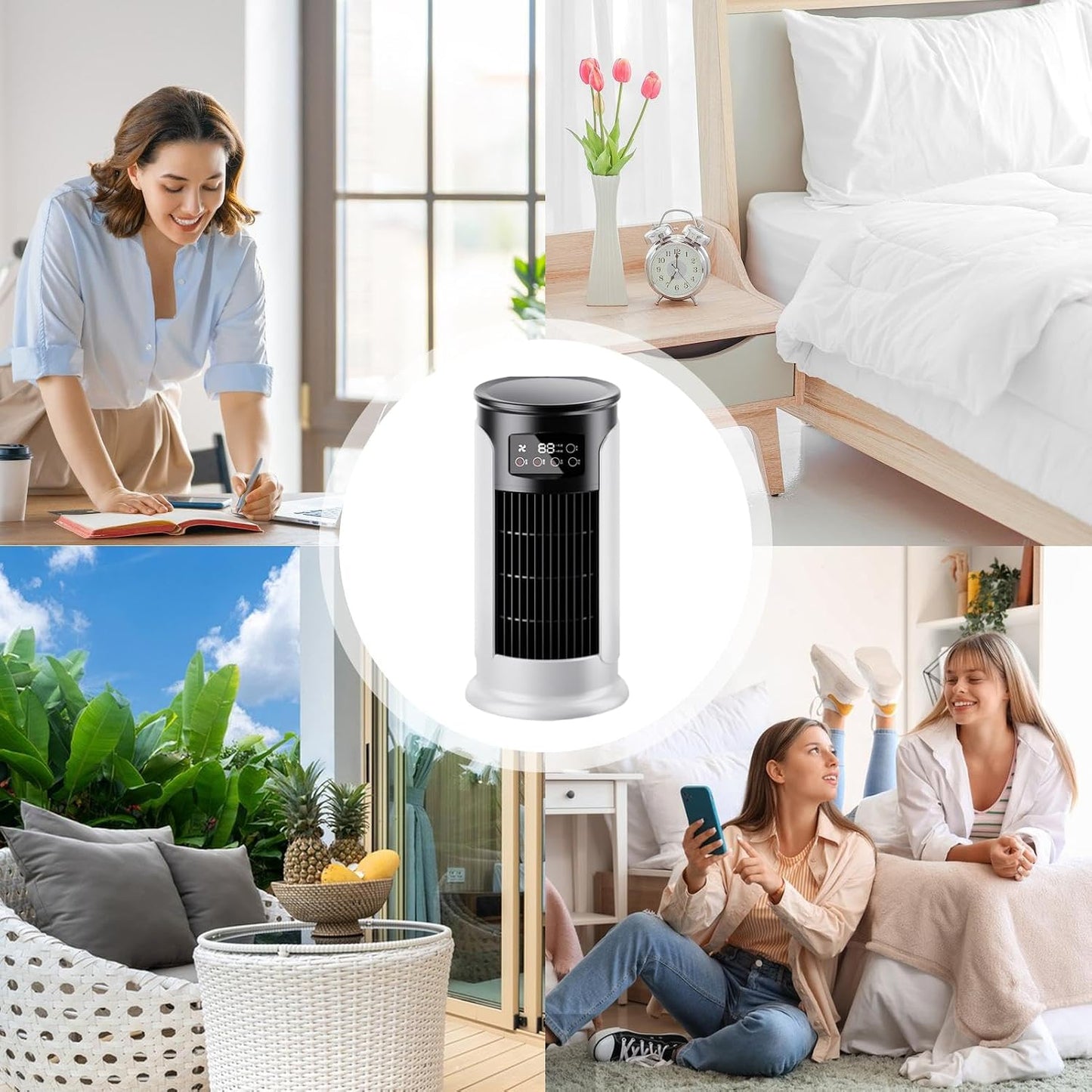  Ventilateur Climatiseur, Ventilateur Personnel Rafraîchisseur D'Air Évaporatif, Vitesses Réglables - Réservoir 300ml - Silencieux Pour Bureau, Domicile Et Voyage