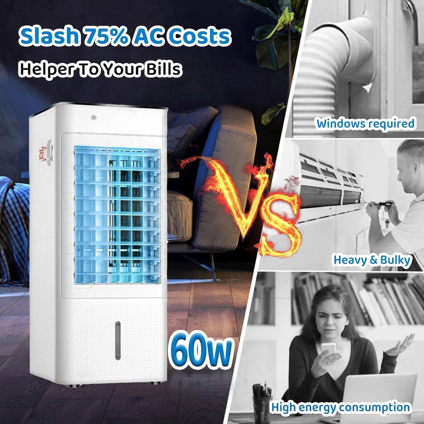 GENERIC Climatisation à évaporation Portable 3in1, Refroidisseur D'air Oscillant Avec Fonction D'humidificateur, Télécommande, Minuterie, 40dB Calme, Pour La Maison Et Le Bureau, Économe En énergie