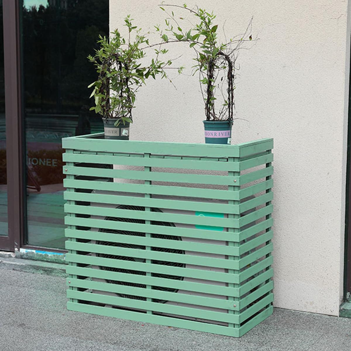 GENERIC Housse De Climatiseur D'extérieur En Bois Massif Avec Persiennes Et Support De Fleurs Polyvalent Résistant Aux Intempéries E-105 X 45 X 95 Cm, Parfaite Pour La Maison Et Le Jardin