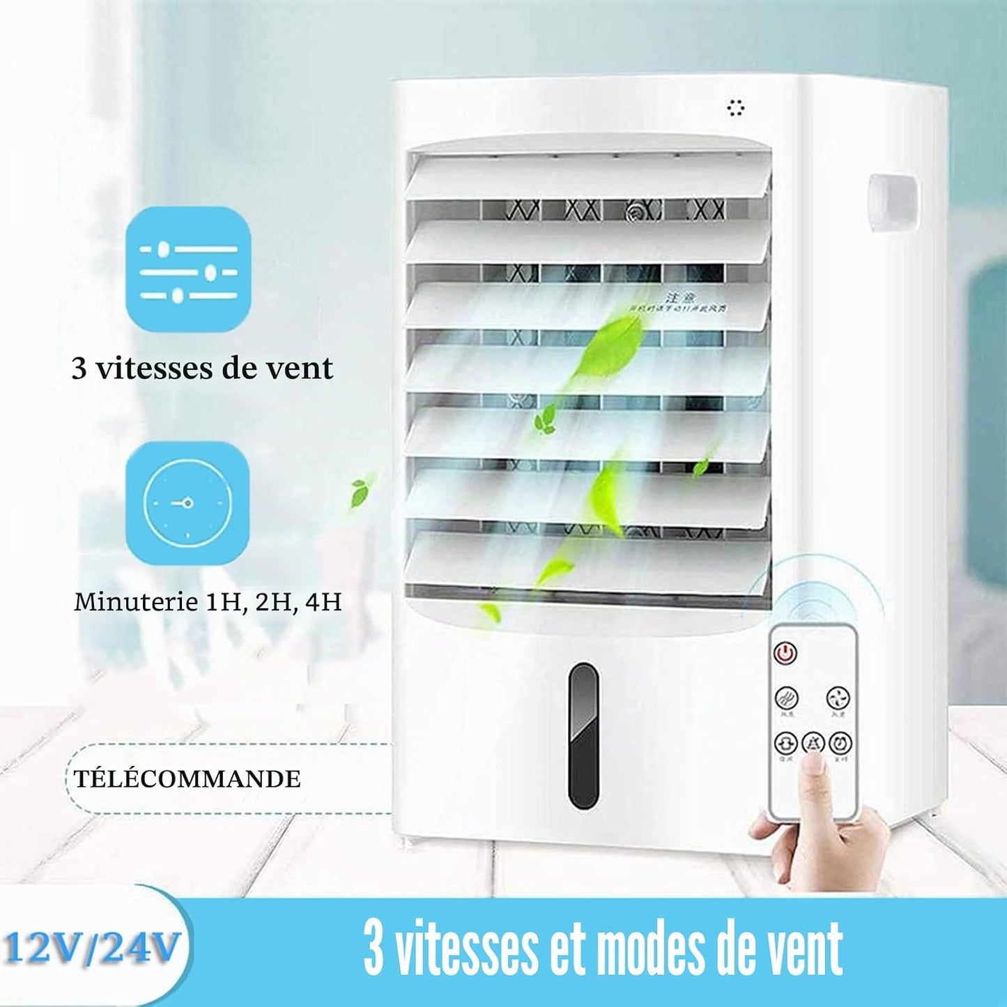GENERIC Climatiseur Portable Avec Télécommande, Refroidissement Par évaporation, Ventilateur 4 En 1 Pour Véhicules Et Utilisation En Intérieur