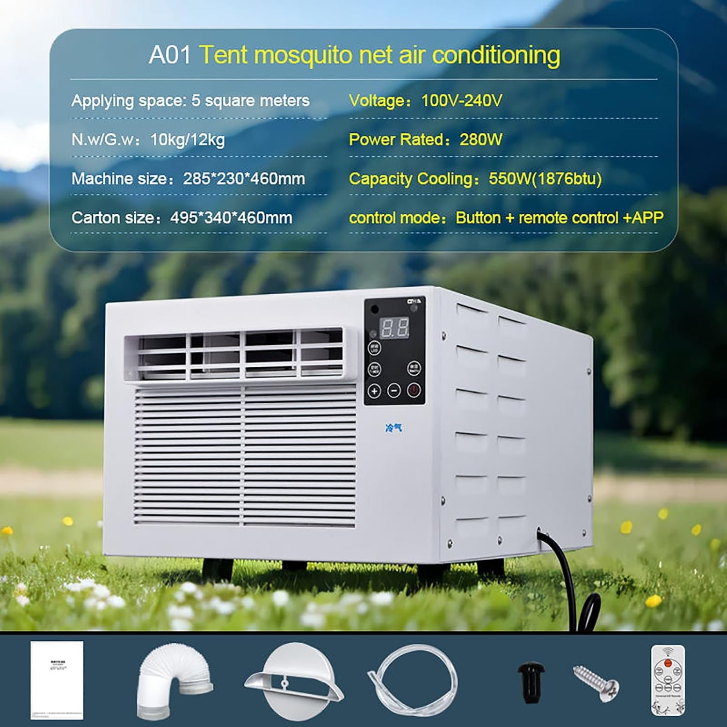  280W Portable AC Unit 1876 BTU Mini Refroidisseur Déshumidificateur Calme Ventilateur De Chevet Dortoir 5 M2 Économisation D'énergie Appareil De Climatisation Personnel
