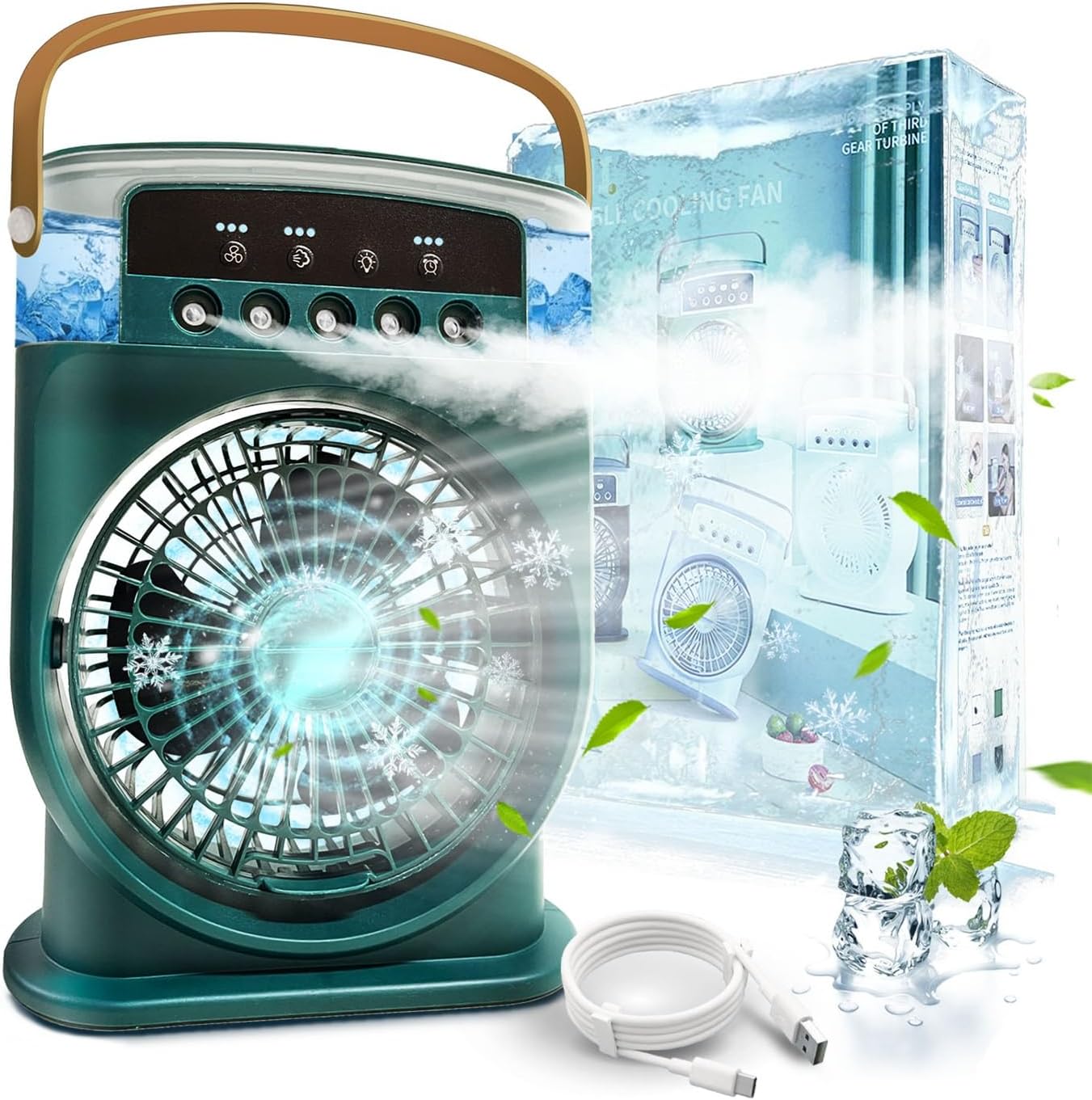  Climatiseur Portable Silencieux 4 En 1 - Ventilateur Brumisateur Eau, Mobile Sans Évacuation, Mini, Rechargeable - Clim Humidificateur Type-C Avec Minuterie (Blanc)