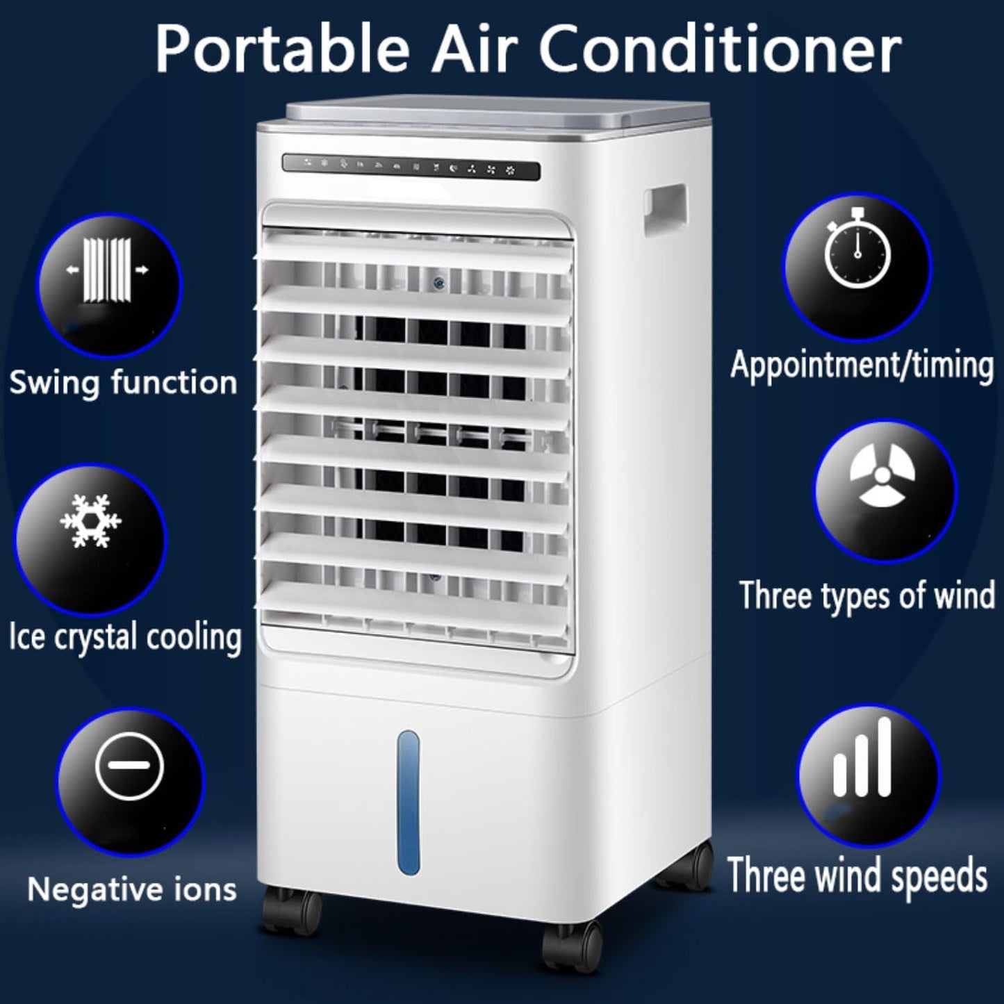  Climatiseur Portable 3 En 1 Ultra Silencieux, Ventilateur De Refroidissement à 3 Vitesses, Oscillation Automatique à 60 °, Minuterie De 7 Heures, 4 Glacières, Refroidisseur D'air Par évaporation Pou