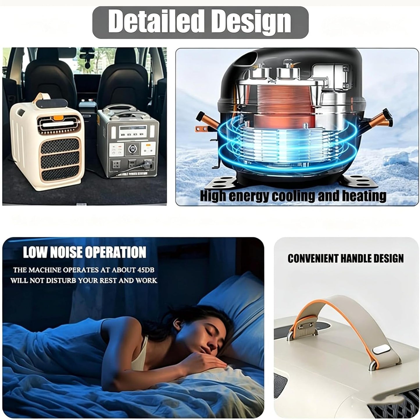 GENERIC Unité De Climatisation Portable Pour Camping RV, 500W Refroidissement Et Chauffage, Fonctionnement Silencieux Sous 42dB, Télécommande, Idéal Pour Les Tentes Petites Chambres, Réglage Rapide De La Temp