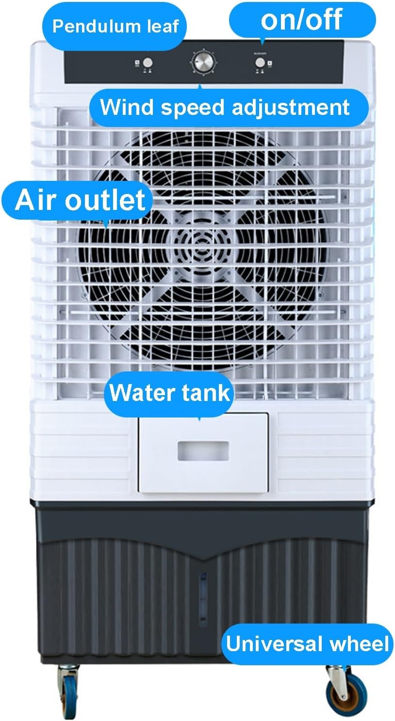  Refroidisseur D'eau Par évaporation, Climatiseur De 80 Litres Pour Garage, Unité De Refroidissement Extérieure Avec Roulettes Universelles, évaporateur Portable Haute Capacité Pour La Maison