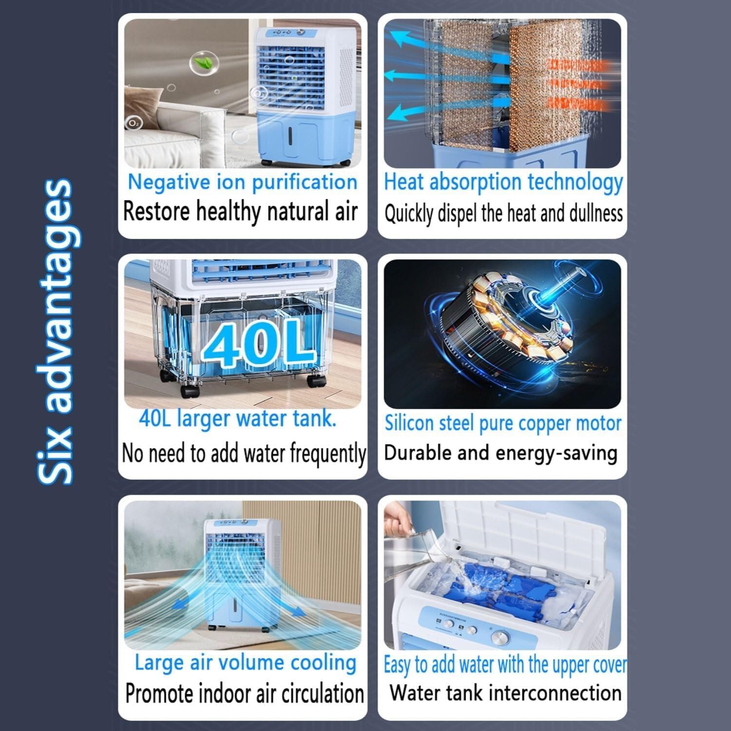  Refroidisseur D'air évaporateur Mobile Avec Grand Réservoir D'eau Et 3 Niveaux De Ventilateur, Oscillation à 120° Et Télécommande, Refroidissement Puissant Pour La Maison, Le Garage Et La Serre