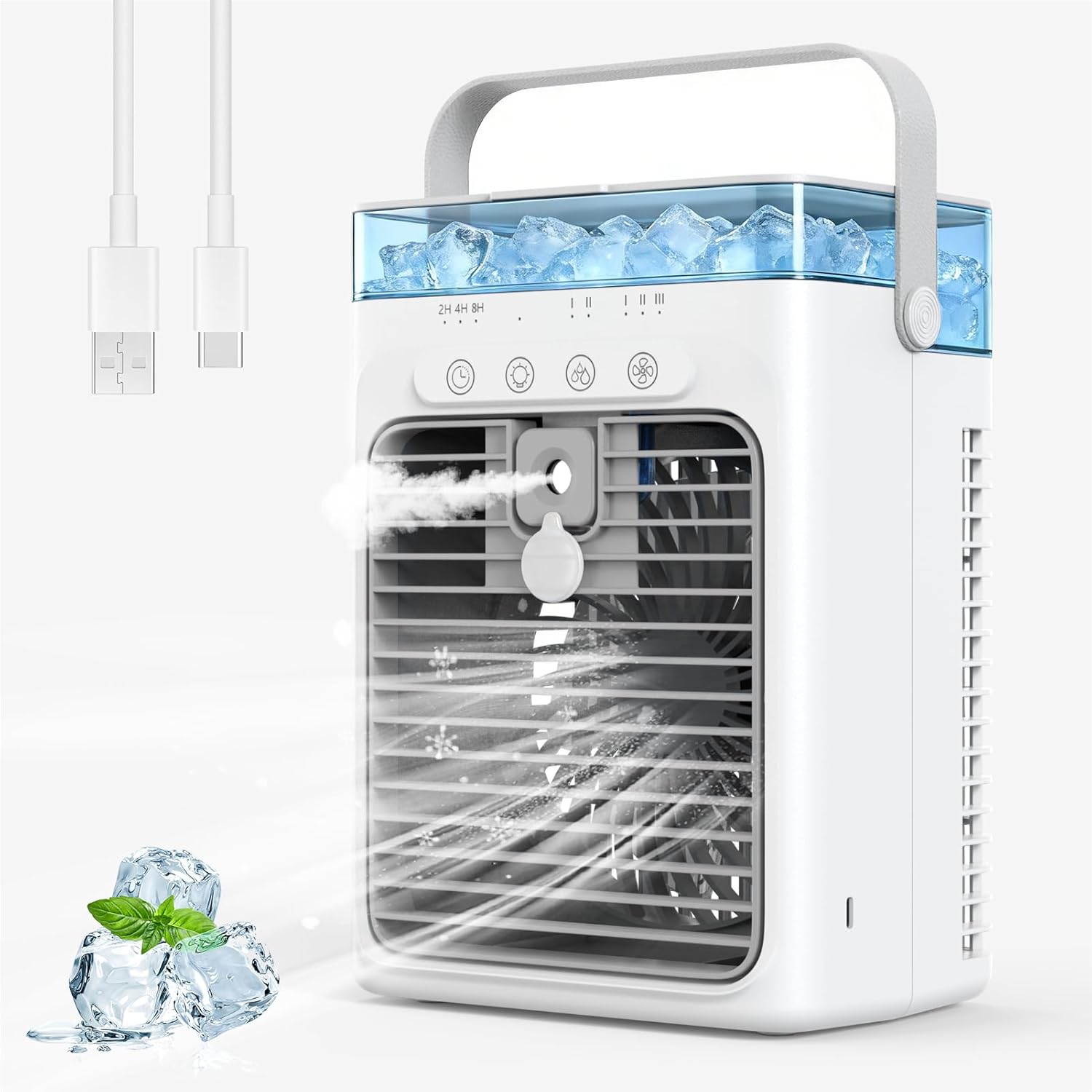  Climatiseur Mobile, 1000ML Climatiseur Portable, Rafraîchisseur D'air évaporatif Personnel, 3 Vitesses, Ventilateur Rafraîchissant Pour Voiture, Bureau, Camping, Chambre, Bureau