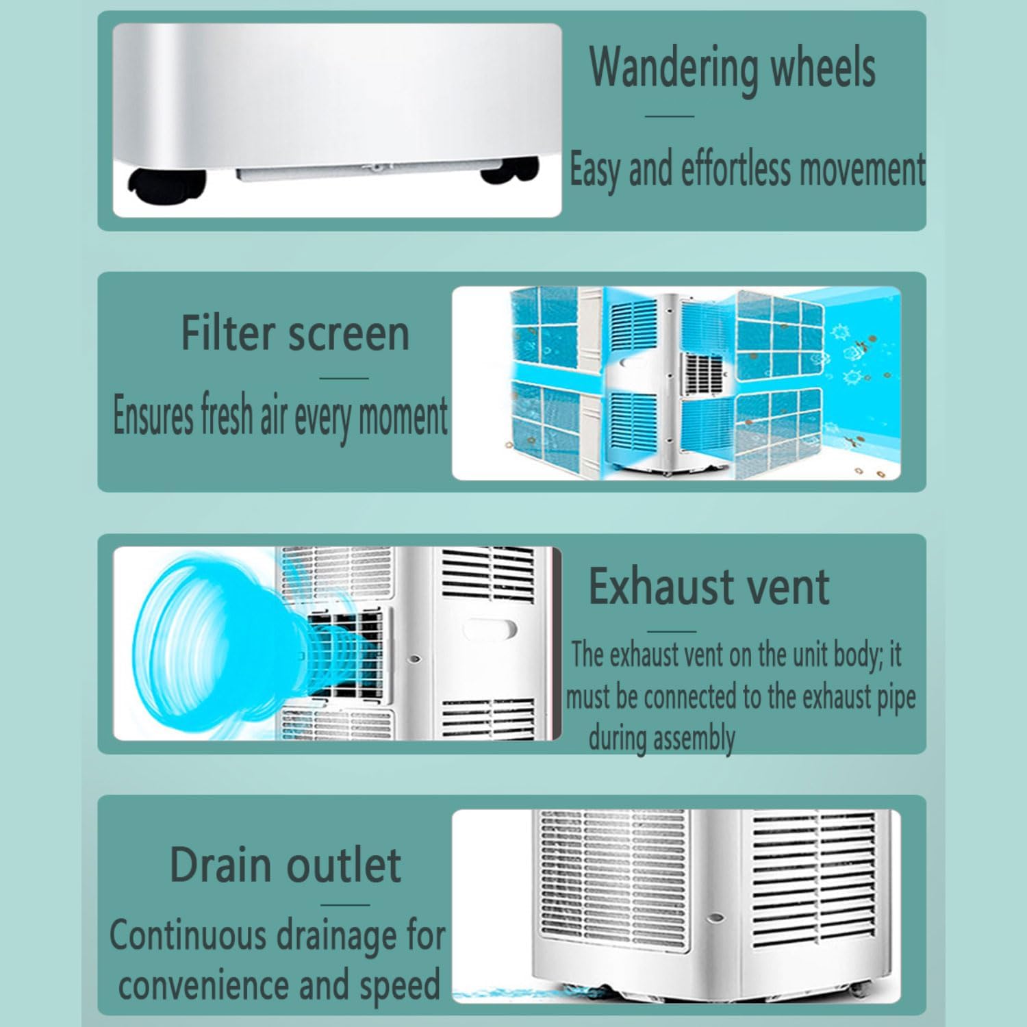  Climatiseur Portable Unité Intelligente Intelligente Avec Déshumidificateur Cool Et Modes Ventilateur Pour La Pièce Jusqu'à 350 Pieds Carrés, Télécommande, Minuterie 24 Heures, Kit D'installation
