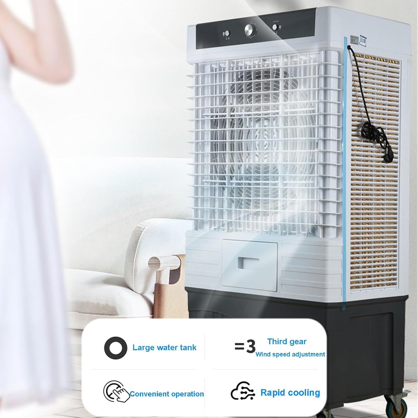  Refroidisseur D'eau Par évaporation, Climatiseur De 80 Litres Pour Garage, Unité De Refroidissement Extérieure Avec Roulettes Universelles, évaporateur Portable Haute Capacité Pour La Maison