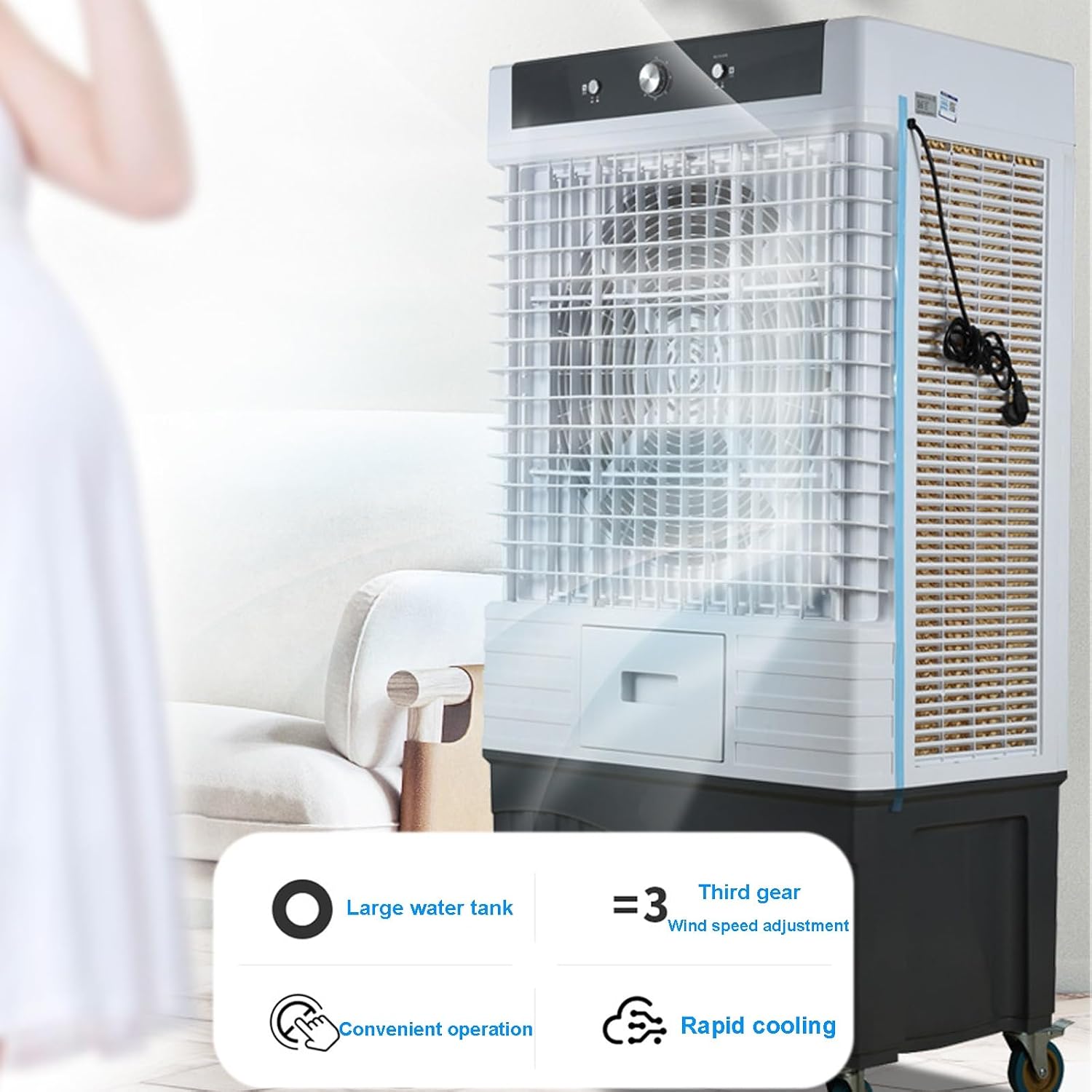 Refroidisseur D'eau Par évaporation, Climatiseur De 80 Litres Pour Garage, Unité De Refroidissement Extérieure Avec Roulettes Universelles, évaporateur Portable Haute Capacité Pour La Maison