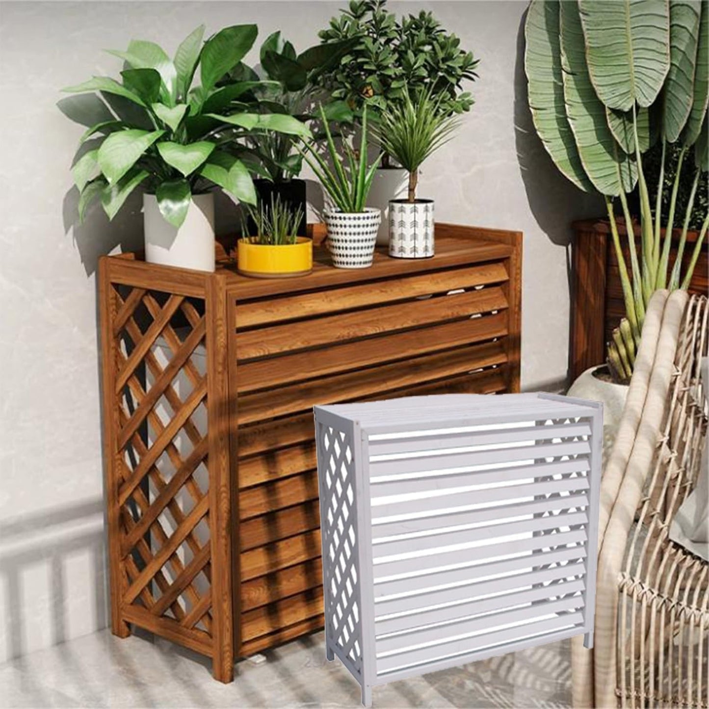 GENERIC Housse En Bois Massif Pour Climatiseur Et Support De Fleurs Avec Stores Finition Marron élégante Taille 105 X 47 X 100 Cm – Parfait Pour La Décoration De La Maison Et La Protection De La Climatisation