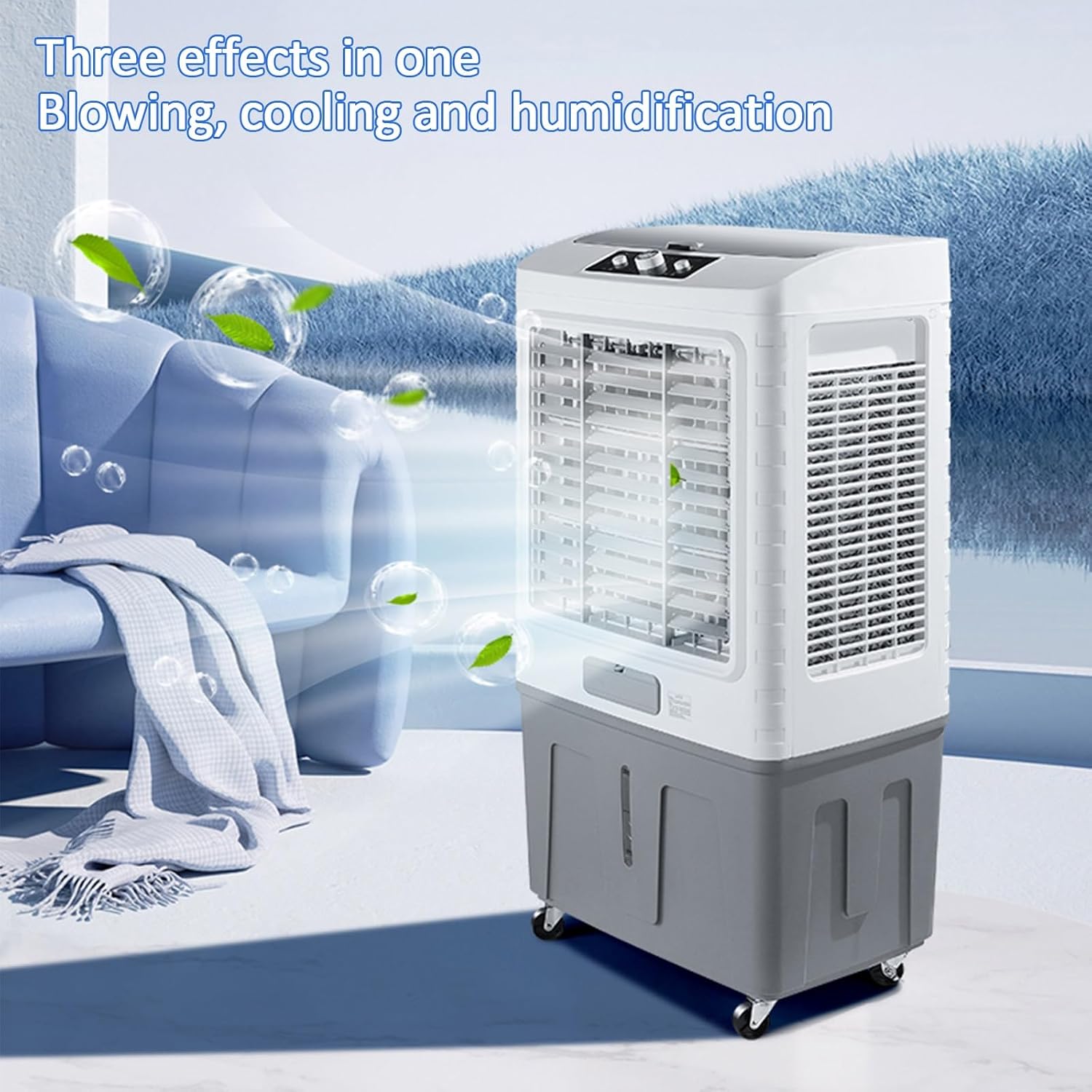 GENERIC Refroidisseur D'air Par évaporation, 1800 CFM, Avec 4 Glacières, Grand Réservoir, Oscillation à 120°, 3 Vitesses, Télécommande, Ventilateur 3 En 1 Pour Extérieur, Bureau, Maison