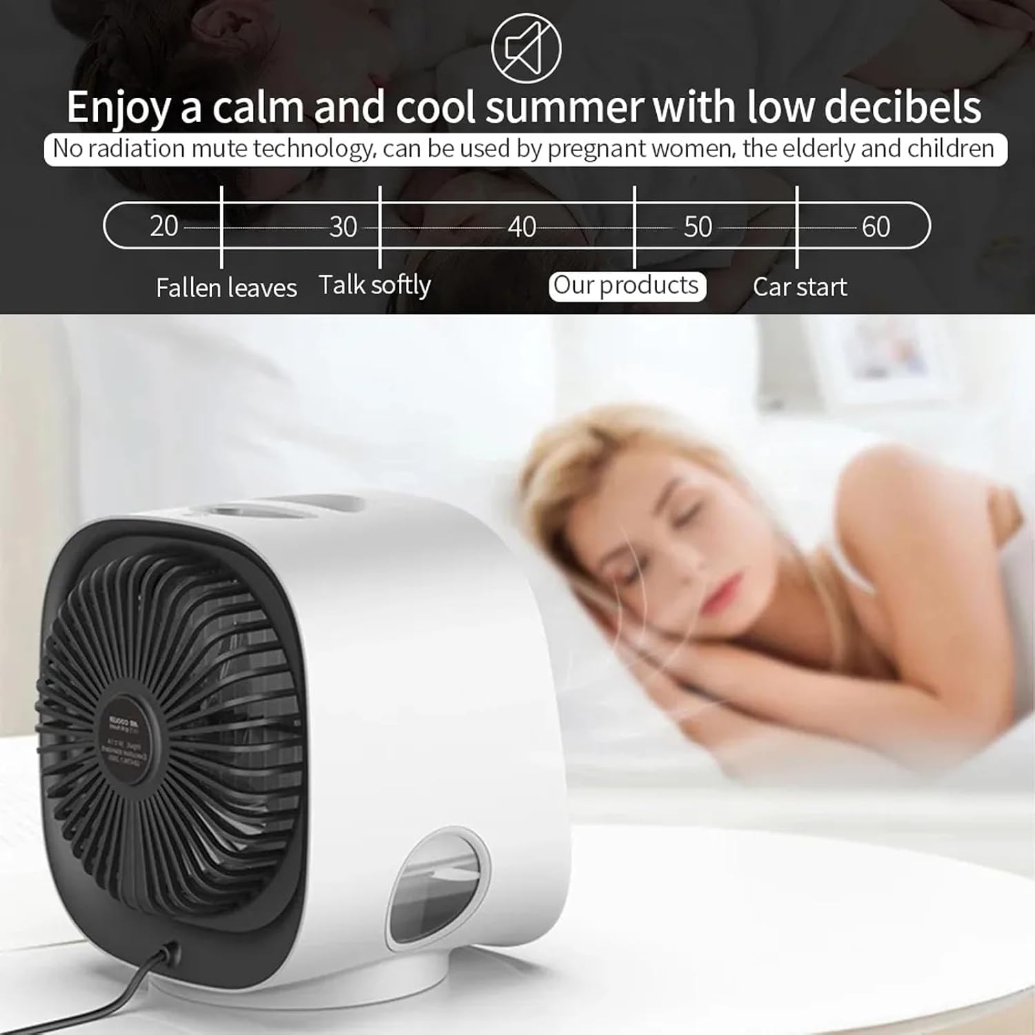  LilCooler Portable AC, Climatiseur Mobile Portable, Mini Refroidisseur D'air, Mini Air Climatiseur Ventilateur Avec 3 Vitesses Réglable Pour Chambre à Coucher, Bureau (Blanc)