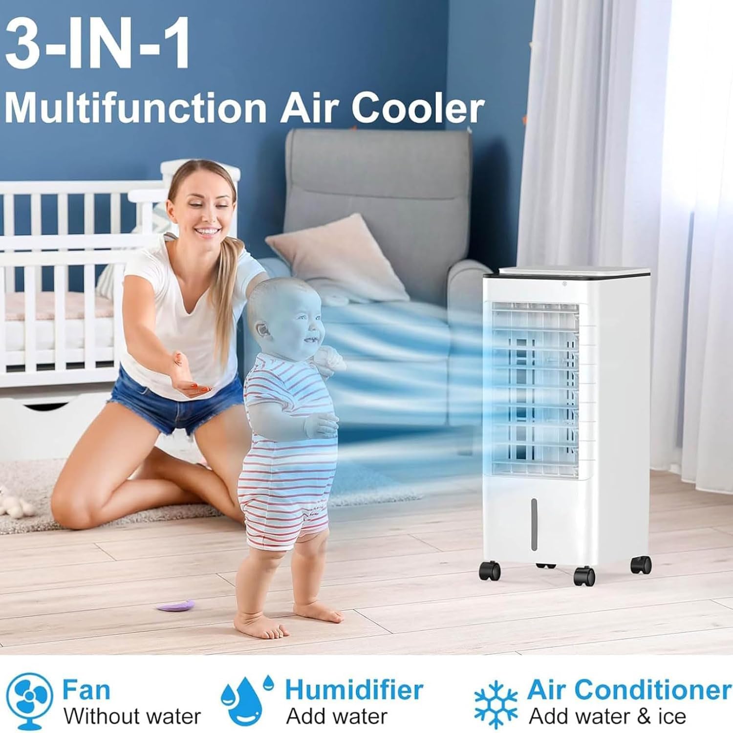 Climatiseur Portable Sans Conduit Avec Réservoir D'eau De 9 L, Télécommande, Minuterie 15 H, Arrêt Automatique, Ventilateur à 3 Vitesses Pour Chambre, Bureau, Maison