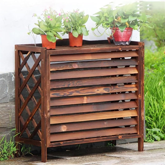  Housse De Climatiseur Extérieur En Bois, Condenseur Extérieur à Persiennes, Support Pour Plantes Marron, Boîtier De Poubelle Dissimulé, Facile à Installer
