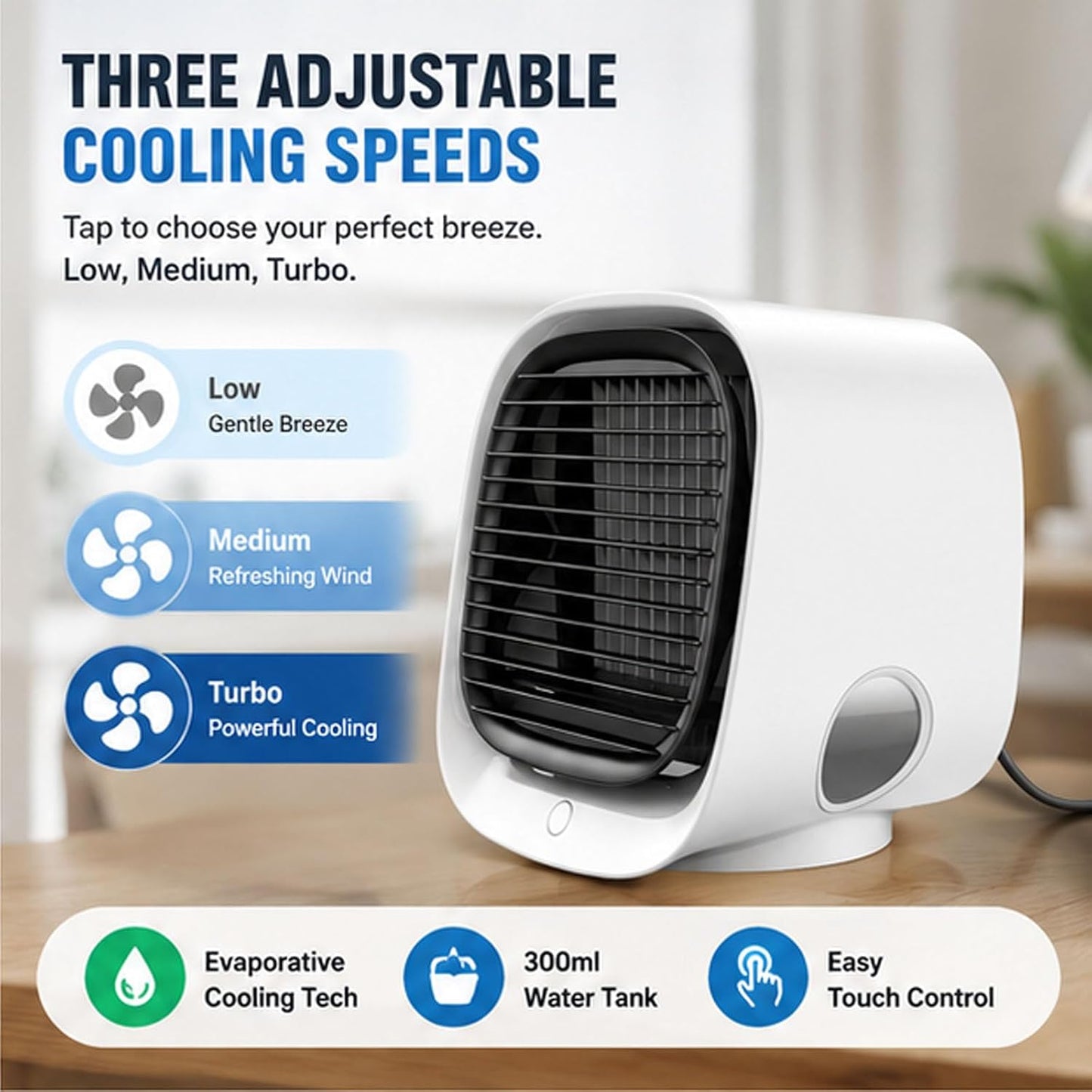 GENERIC Mini Ventilateur De Refroidissement Portable, Version 2026 Améliorée, Avec 3 Vitesses De Refroidissement Et Réservoir De 300 Ml, Ultra-silencieux, Idéal Pour La Chambre, Le Bureau Ou La Maison Pink