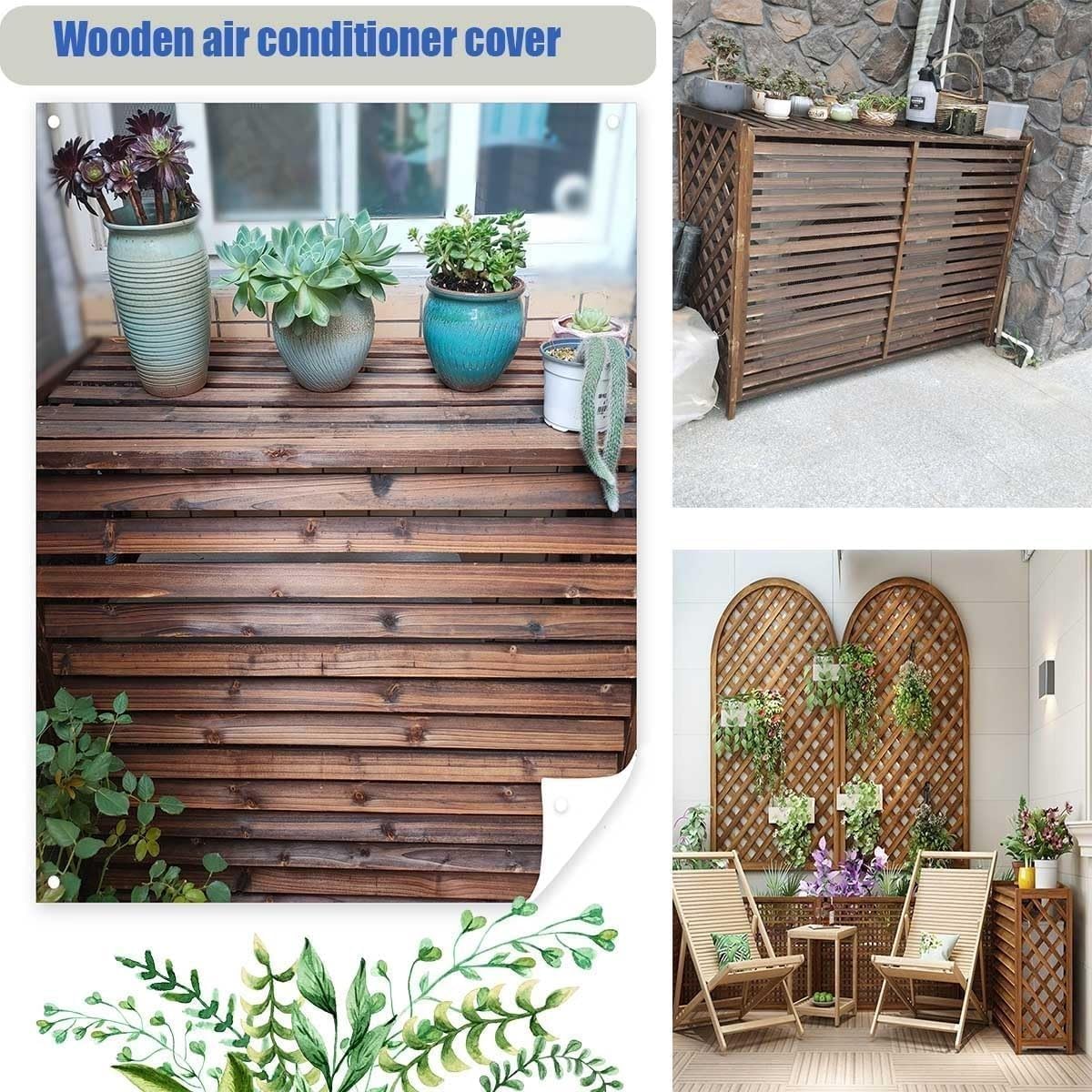 GENERIC Housse De Climatiseur En Bois Massif Et Support De Fleurs élégant Avec Stores Marron 80 X 32 X 70 Cm – Protection De Climatisation Et Support Décoratif En Bois