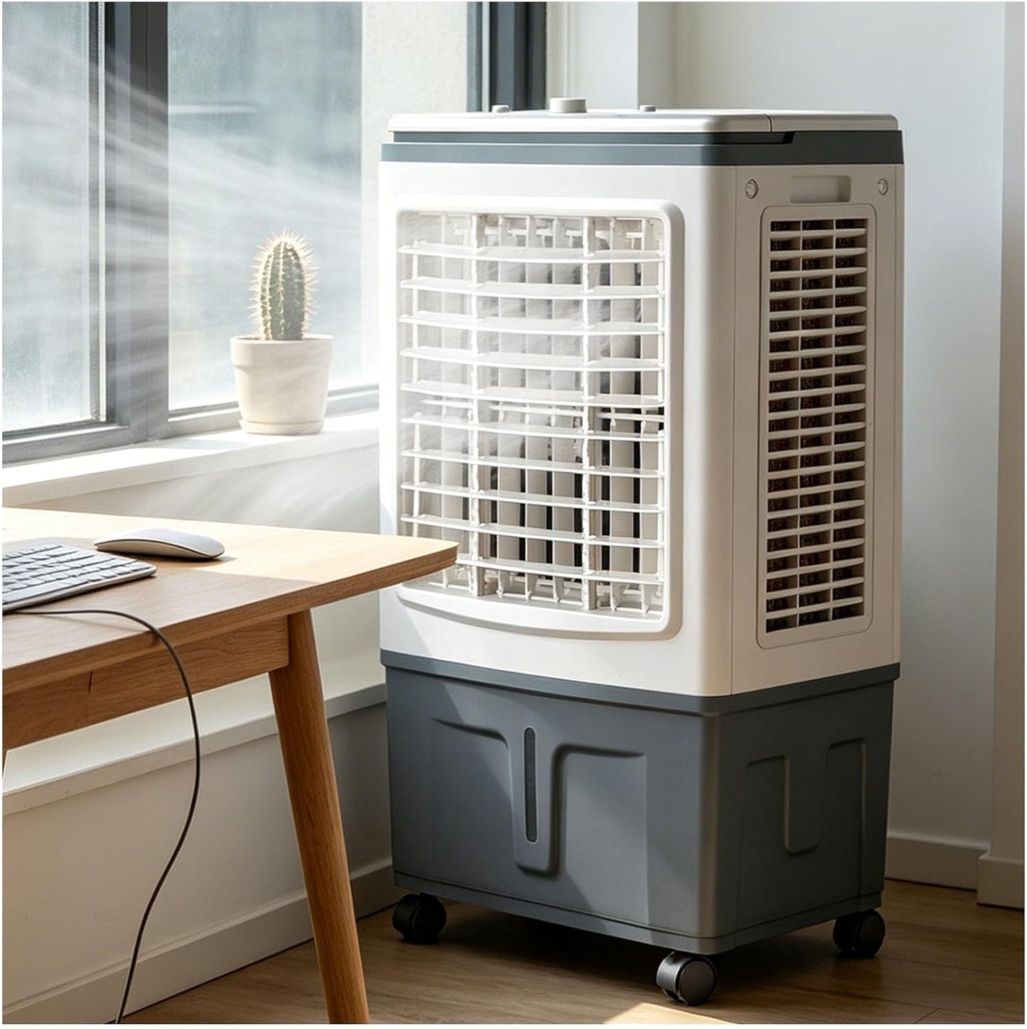 GENERIC Ventilateur Refroidisseur D'air Portable Avec Réservoir De 30 L, Rideau D'eau Triple Face, Balançoire Automatique à 120°, 3 Vitesses De Ventilateur, For Chambre, Terrasse Et Camping-car