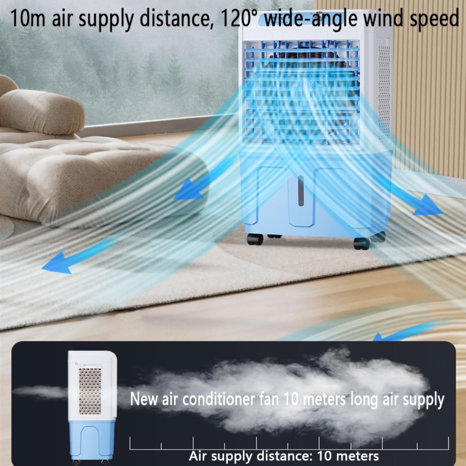 GENERIC Refroidisseur D'air Par évaporation Portable, Ventilateur à 3 Vitesses Avec Blocs De Glace, Oscillation à 120°, Silencieux, 36 DB, Mobile Pour Chambre à Coucher, Bureau, Maison