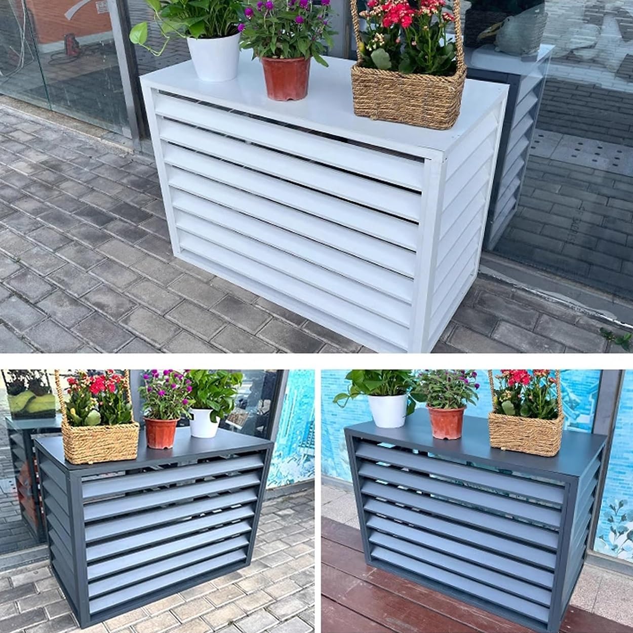  Lot De 2 Grilles De Protection Pour Climatiseurs Mini-Split Extérieurs, En Aluminium, Pour Protection De La Vie Privée, Pour Pompes à Chaleur, Antivol (Noir, 110 X 60 X 80 Cm)