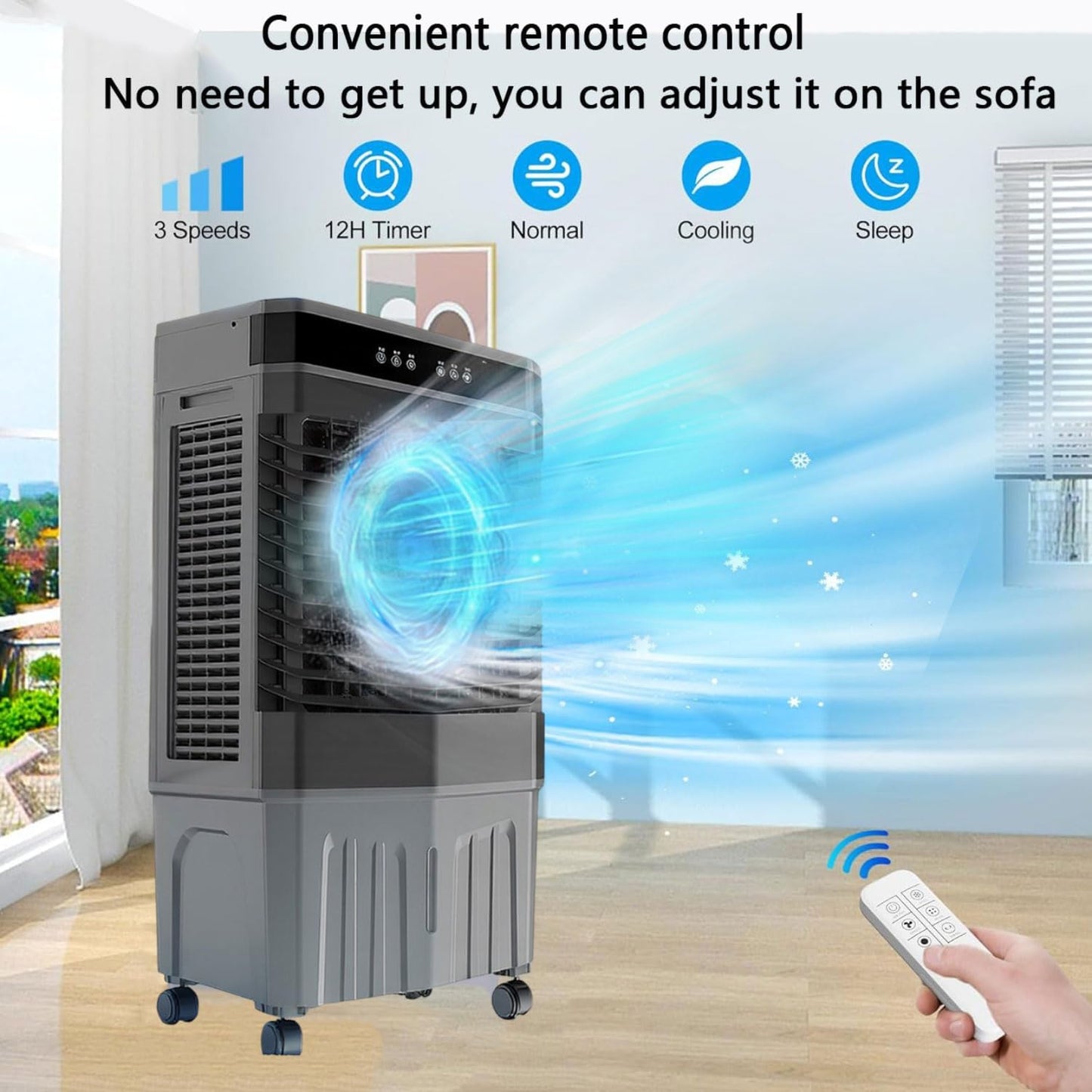 GENERIC Refroidisseur D'air évaporatif Portable, Ventilateur 3-en-1 Avec Packs De Glace, 120 Oscillation, Télécommande, Fonctionnement Silencieux, Minuterie, Mobilité Facile Pour Le Confort De Refroidissement