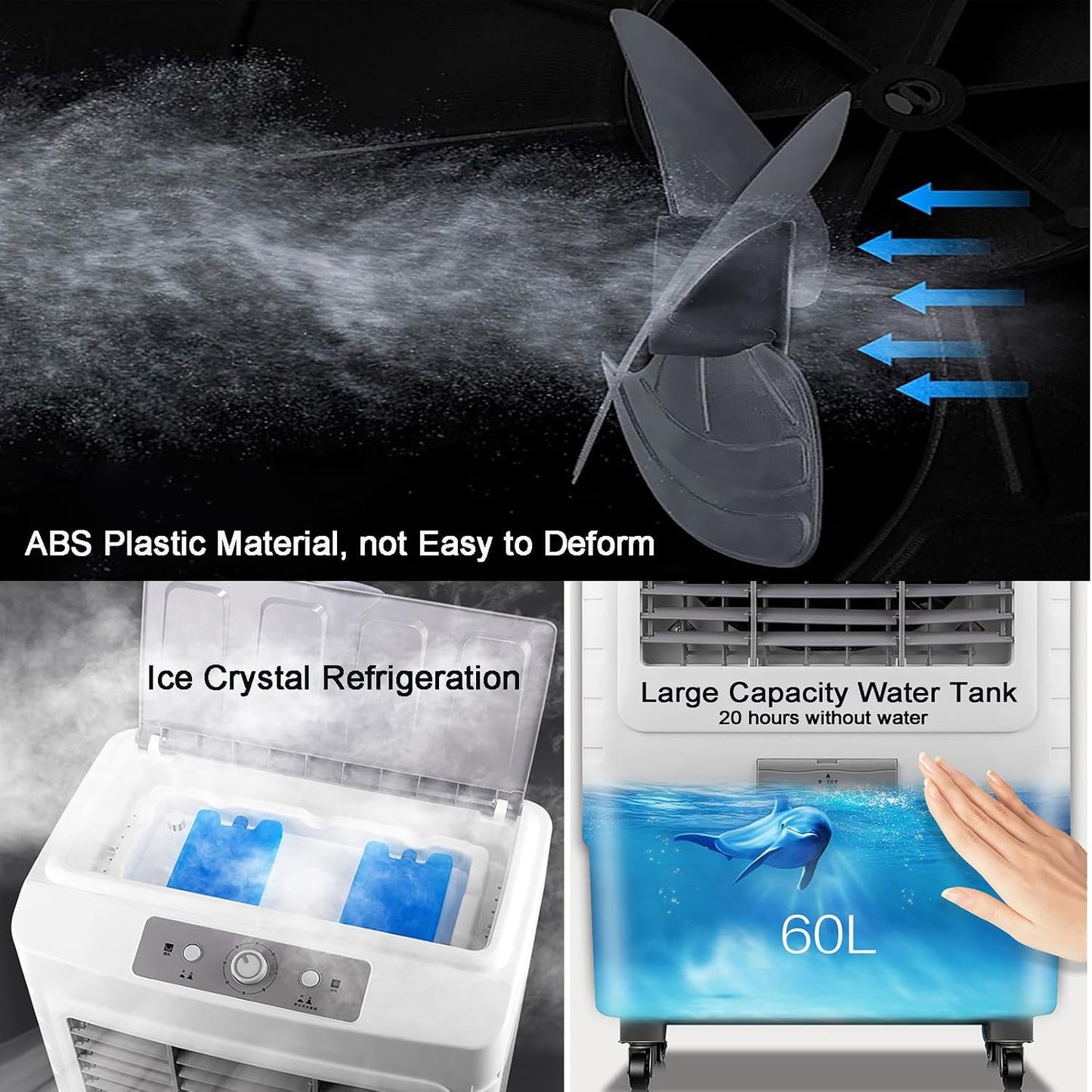  Refroidisseur D'air 3 En 1 Climatiseur Mobile Avec Réservoir D'eau De Grande Capacité De 80 L, Léger, Silencieux, 3 Vitesses De Vent Pour Une Utilisation Intérieure En Extérieur (Size : 80L)