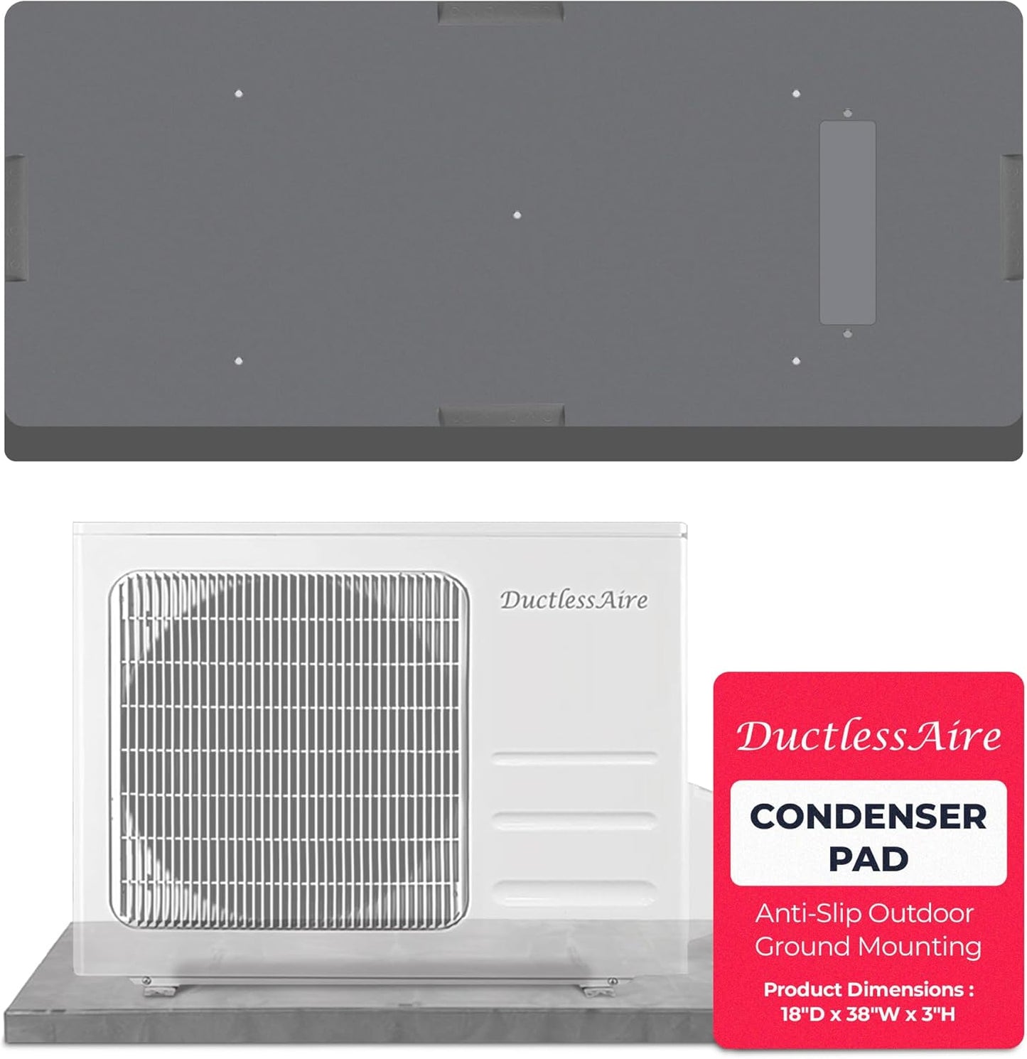  DuctlessAire – Tapis De Condensateur Pour Pompe à Chaleur Sans Conduit Pour Climatiseur – Base De Montage Au Sol Antidérapante Pour Unité CVC – Coussin D'unité De Condensateur Extérieur (45,7 X 96,5 X