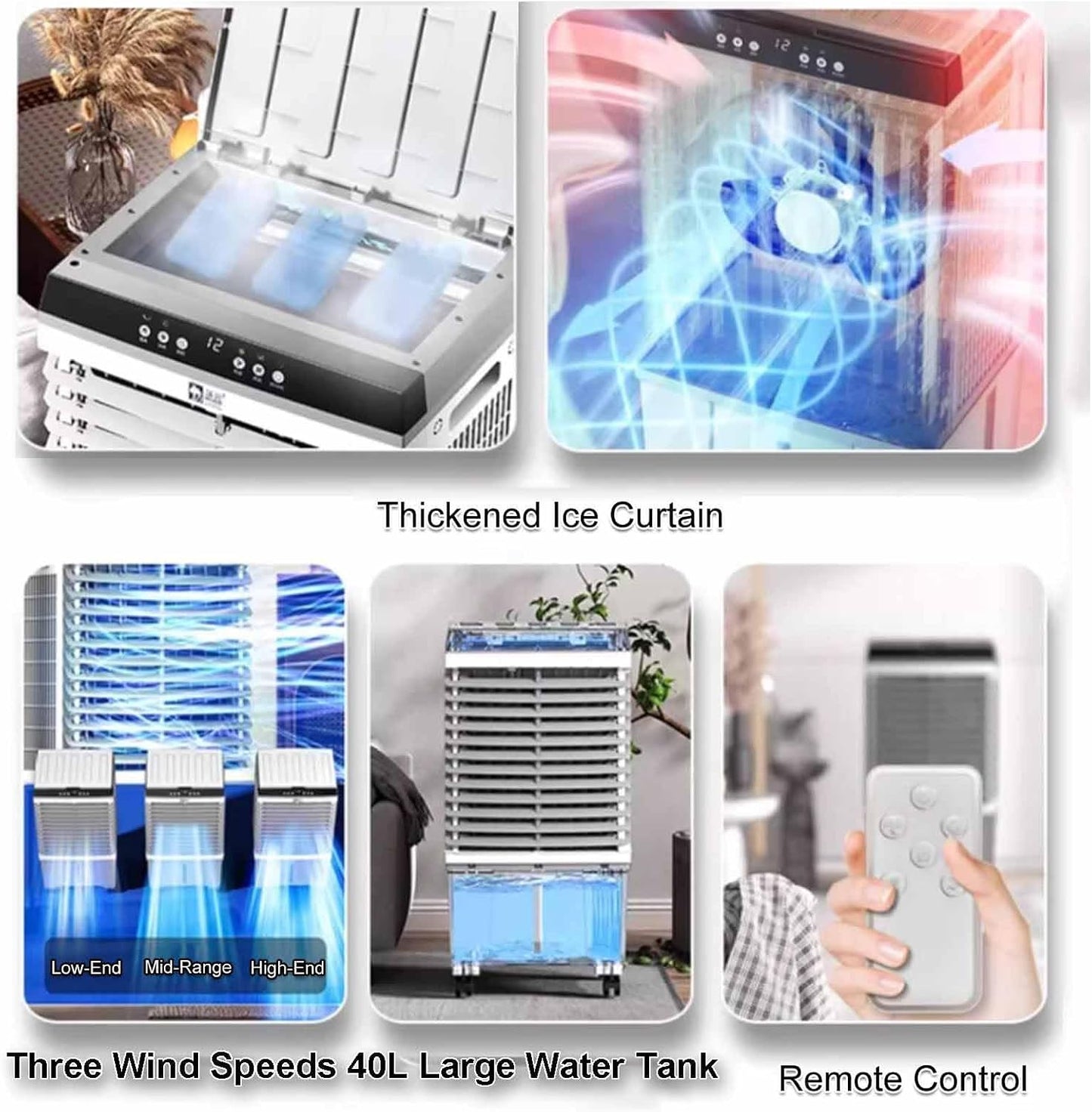 GENERIC Refroidisseur D'air évaporatif Portable, Réservoir D'eau De 40 L, Télécommande, 3 Vitesses, 4 Roues, Minuterie De 12 H, Pour Intérieur De 20 à 30 ㎡, Cour, Garage
