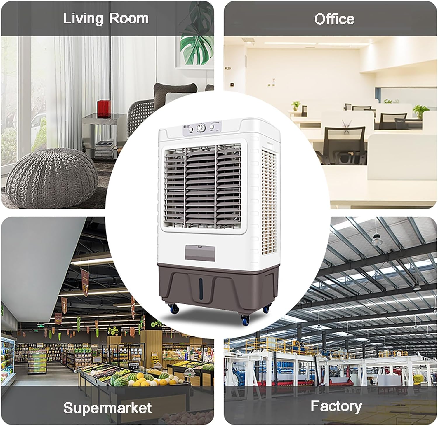 GENERIC Refroidisseur D'air Par évaporation, Refroidisseur De Marais Avec Oscillation à 120°, Ventilateur De Refroidissement Avec Réservoir De 50 L, Ventilateur De Refroidissement Extérieur, 3 Vitesses, 6