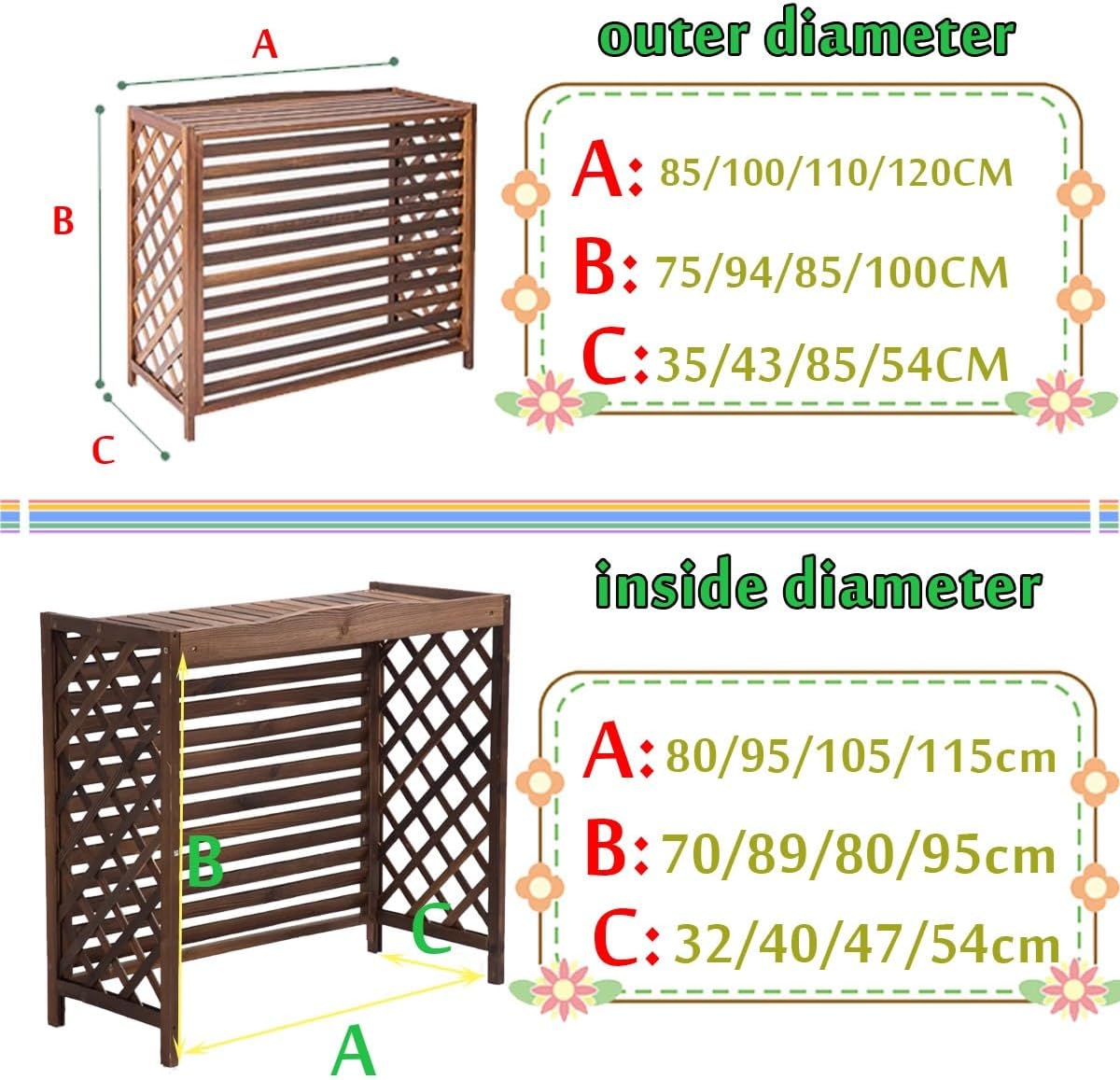 GENERIC Housse Pour Climatiseur Extérieur – Bois Massif Anti-corrosion Design élégant Pour Cacher L'unité De Climatisation Et Stocker Les Plantes – Protection Pour Unités Extérieures