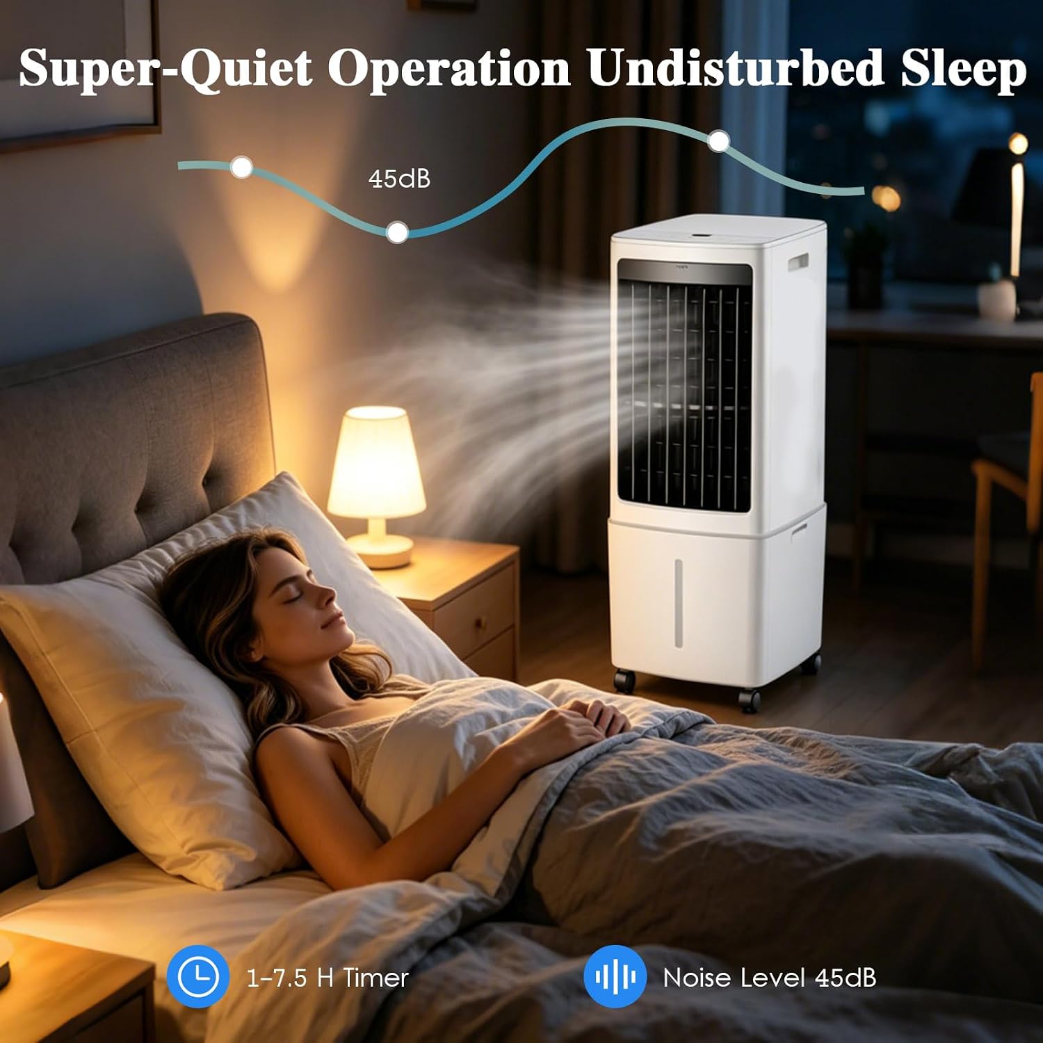  Rafraîchisseur D'Air 25L, Grand Climatiseur Évaporatif Portable, Télécommande & Minuterie, 2 Packs De Glace, Idéal Pour Grand Salon