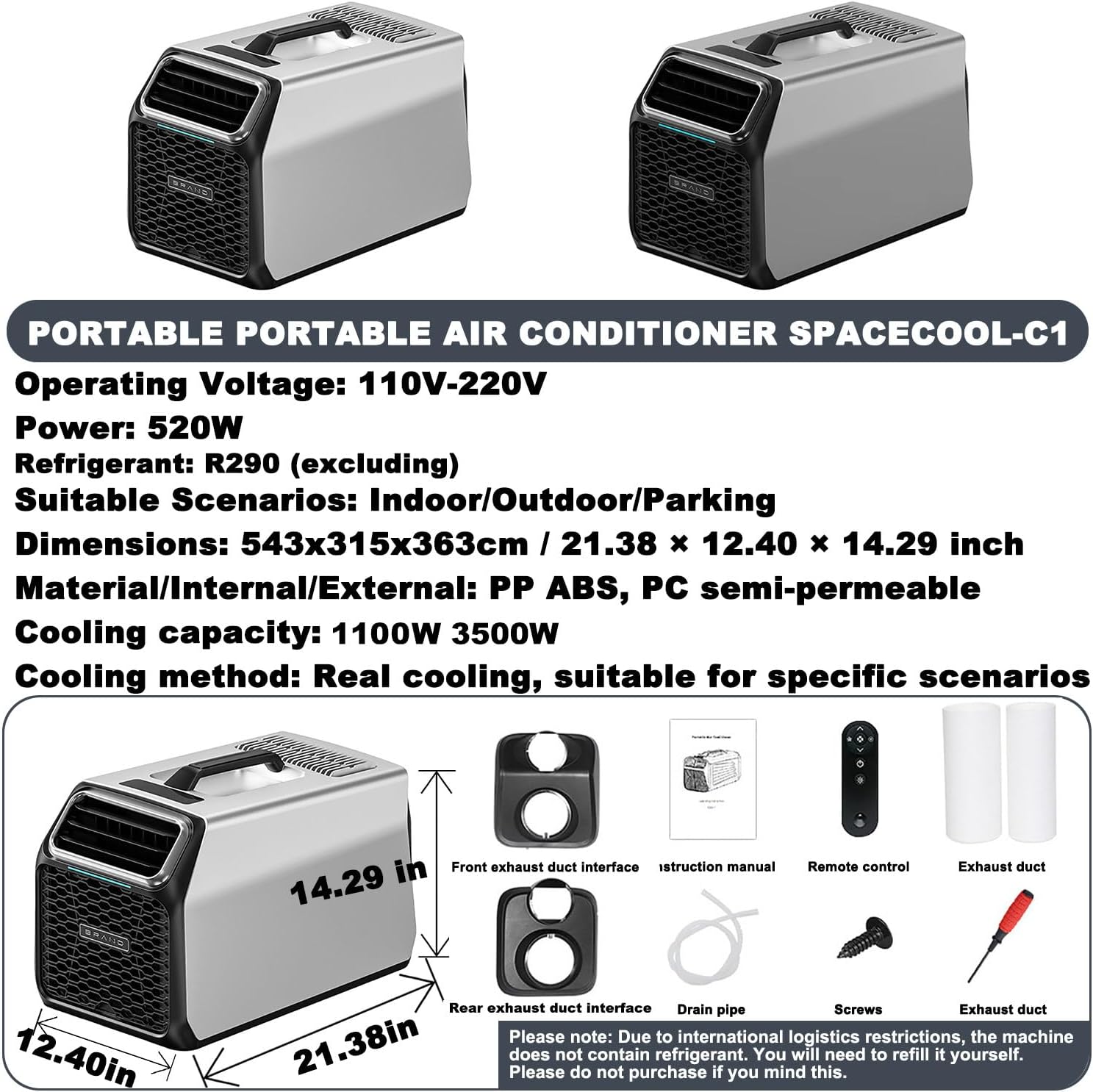  Climatiseur Portable Camping 3500 BTU Avec Vrai Compresseur, Climatiseur Mobile Silencieux Pour Tente, Camping-Car, Camion Et Voiture, Déshumidificateur Intégré & Mode Nuit Gray