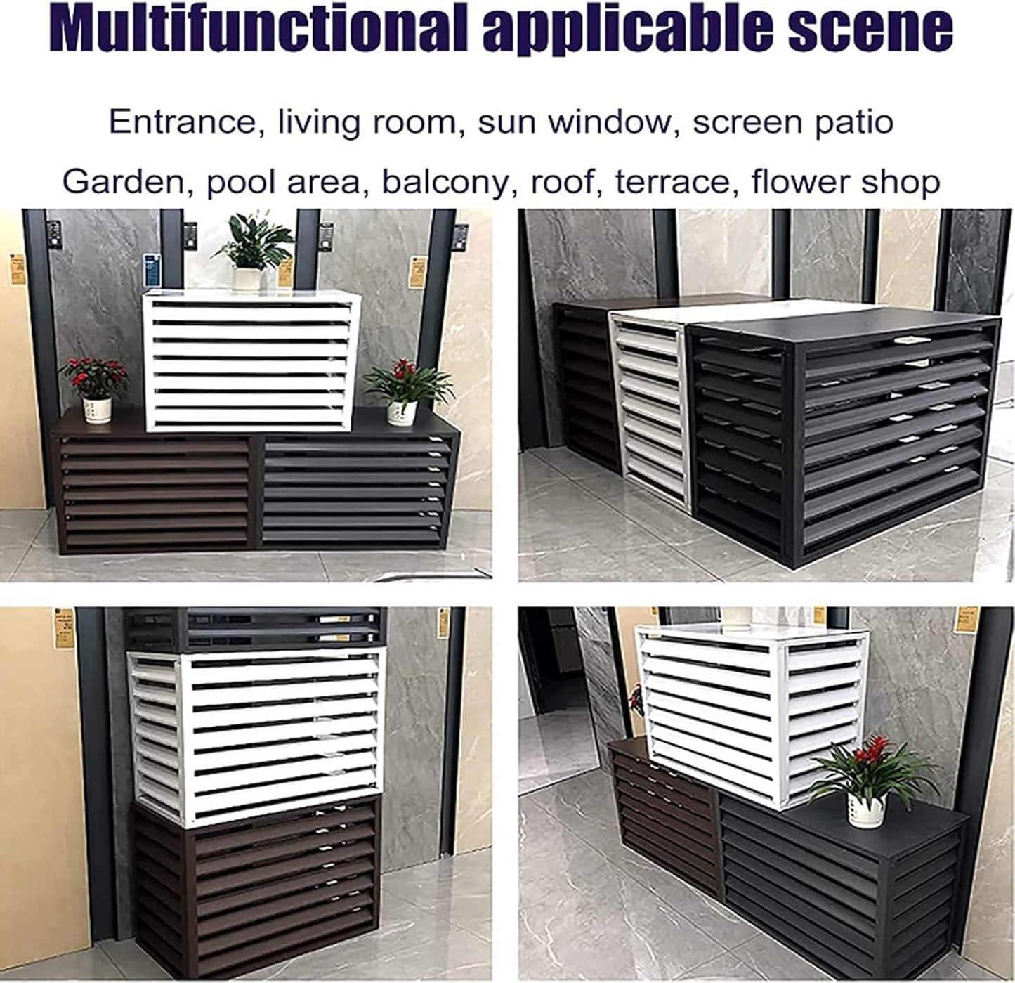 GENERIC Housse Robuste En Aluminium Pour Climatiseur Et Clôture D'intimité - Design à Persiennes - Protection Extérieure Pour Balcon, Jardin, Plantes - Couleur Café - 100 X 70 X 50 Cm
