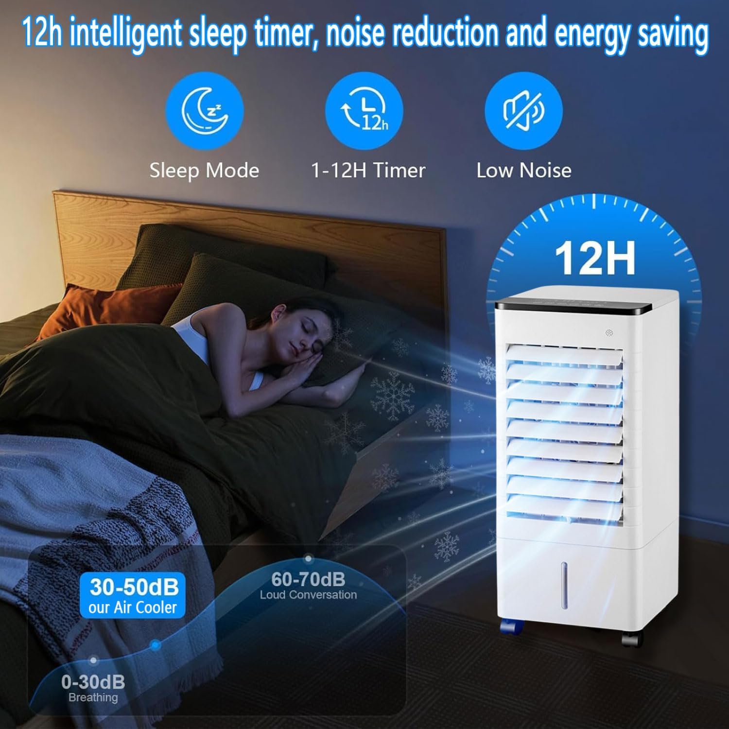  Climatiseur Portable, Rafraîchisseur D'air Par évaporation Avec Réservoir D'eau De 9 L Et 4 Compartiments à Glaçons, Oscillation à 90°, Ventilateur à 3 Vitesses Pour La Maison, Le Bureau Et Le Garag