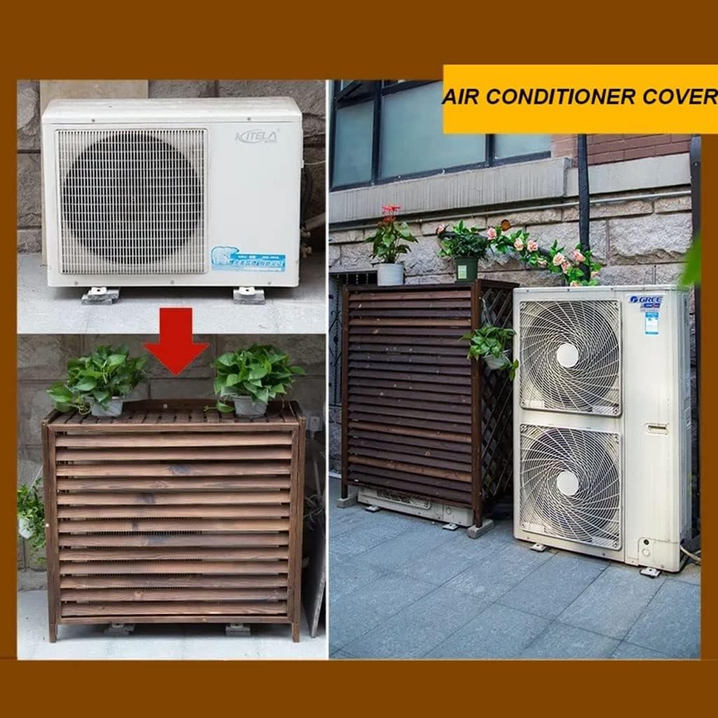  Housse De Climatiseur Extérieur En Bois, Condenseur Extérieur à Persiennes, Support Pour Plantes Marron, Boîtier De Poubelle Dissimulé, Facile à Installer
