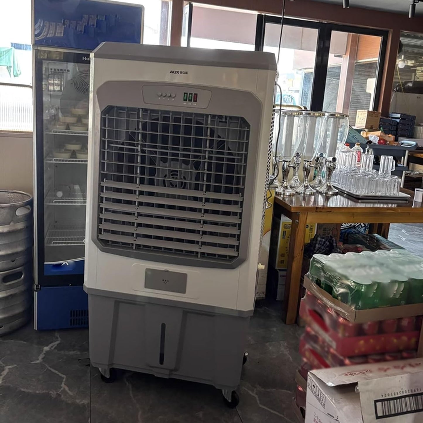 GENERIC Climatiseur Mobile 3 Vitesses Refroidisseur D'air Avec 6 Blocs Réfrigérants Et Un Tuyau De Raccordement D'eau 150 L Grand Réservoir D'eau 220 V