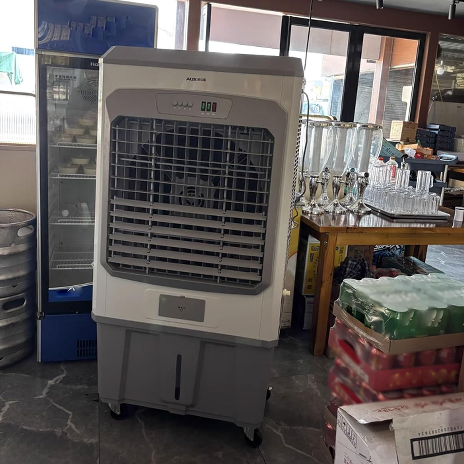 GENERIC Climatiseur Mobile 3 Vitesses Refroidisseur D'air Avec 6 Blocs Réfrigérants Et Un Tuyau De Raccordement D'eau 150 L Grand Réservoir D'eau 220 V
