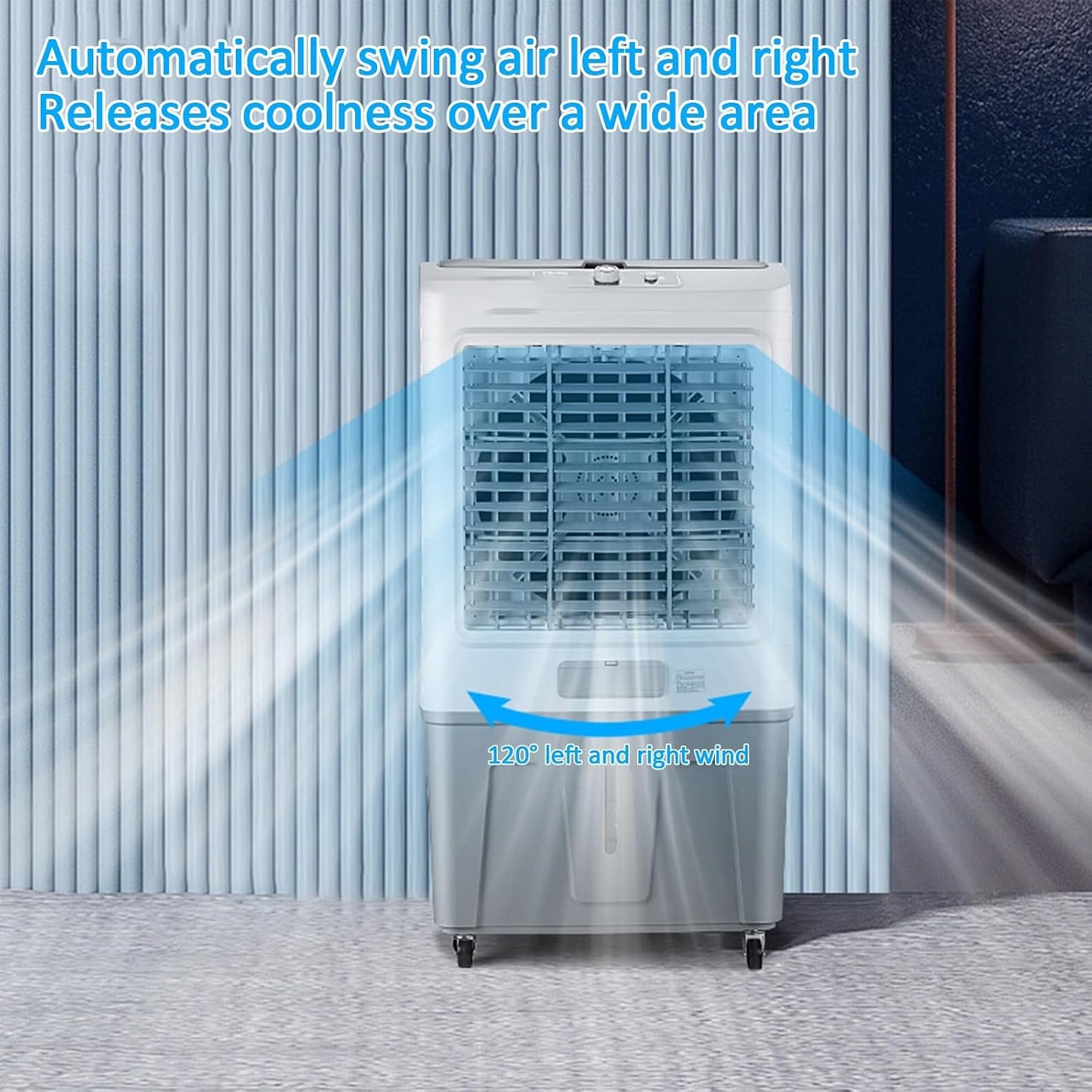 GENERIC Refroidisseur D'air Par évaporation, 1800 CFM, Avec 4 Glacières, Grand Réservoir, Oscillation à 120°, 3 Vitesses, Télécommande, Ventilateur 3 En 1 Pour Extérieur, Bureau, Maison