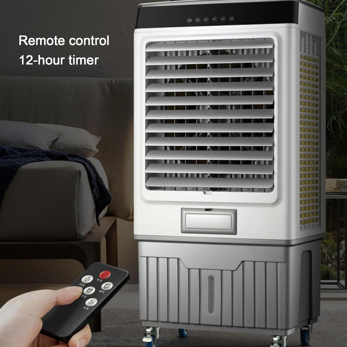  Refroidisseur D'air Par évaporation - Réservoir D'eau De 60 Litres, Climatiseur Portable Avec Minuterie De 12 Heures, 4 Blocs De Glace, Oscillation 120°/60° Pour Garage Et Usage Commercial