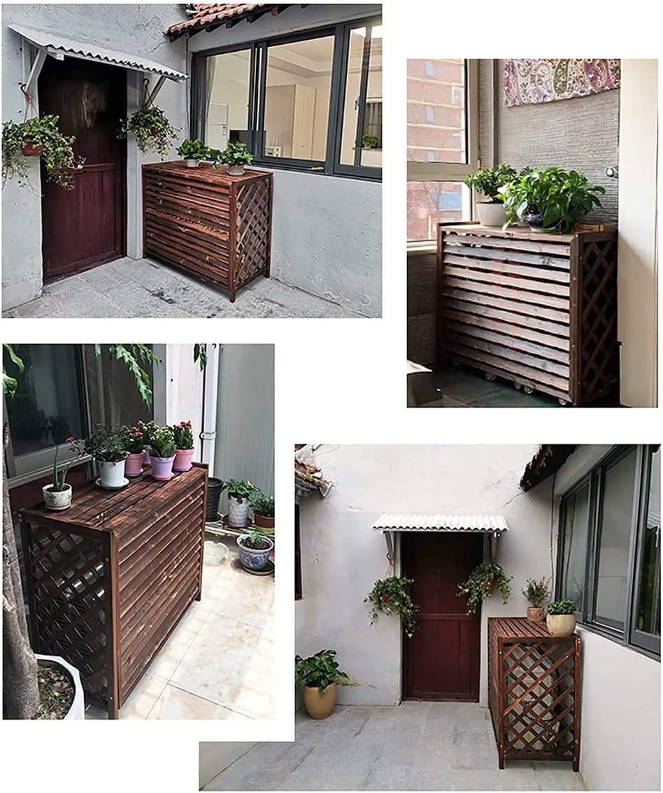  Housse De Protection Pour Climatiseur Extérieur, Clôture En Bois Pour Balcon, Cadre De Support En Bois Massif Pour Climatiseur, Flux De Pompes à Chaleur Dissimulé