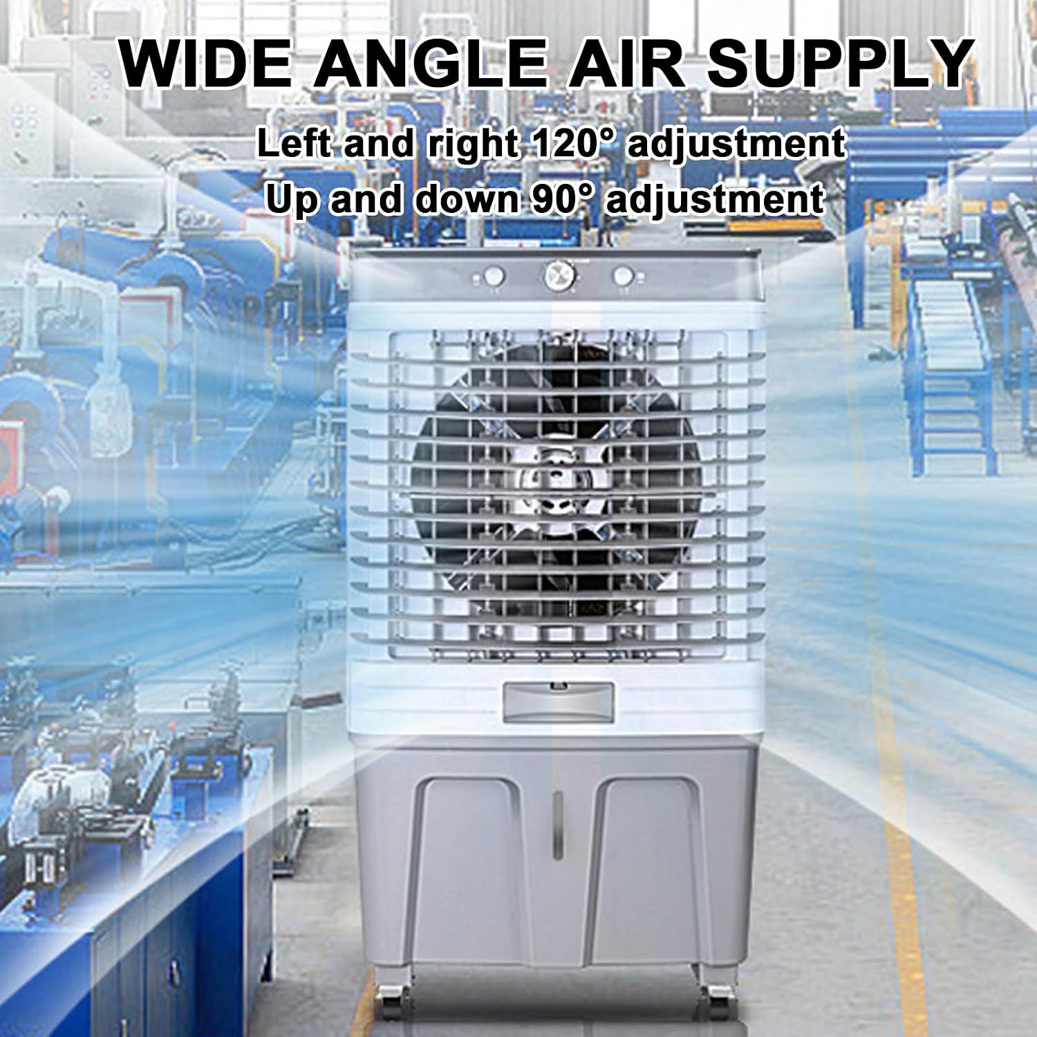  Refroidisseur D'air Par évaporation, 200 W, Réservoir De 60 L, Oscillation à 120°, Idéal Pour Terrasse, Jardin, Véranda, Usine, Bureau Et Usage Commercial.